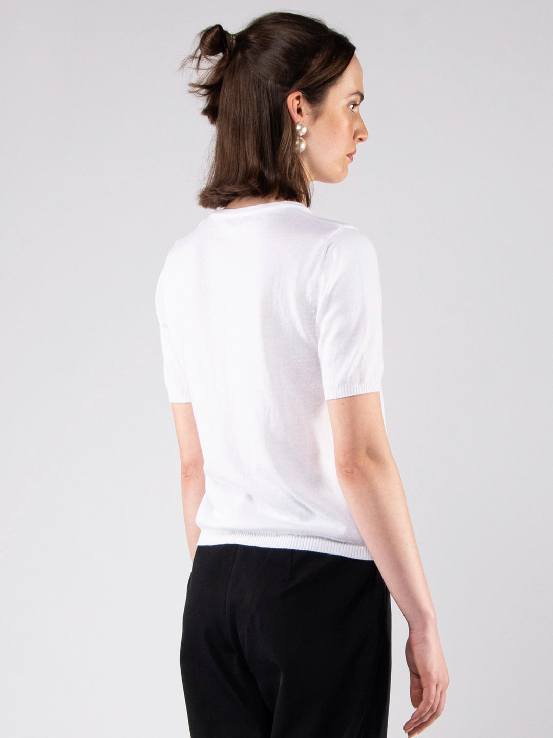 Camisolas de Malha Achega - Camisola de malha para senhora em algodão orgânico branco com meia manga.