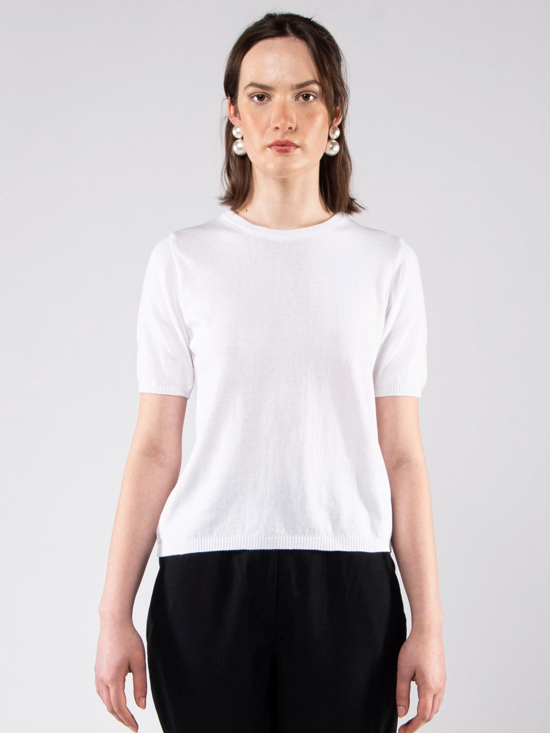 Camisolas de Malha Achega - Camisola de malha para senhora em algodão orgânico branco com meia manga.