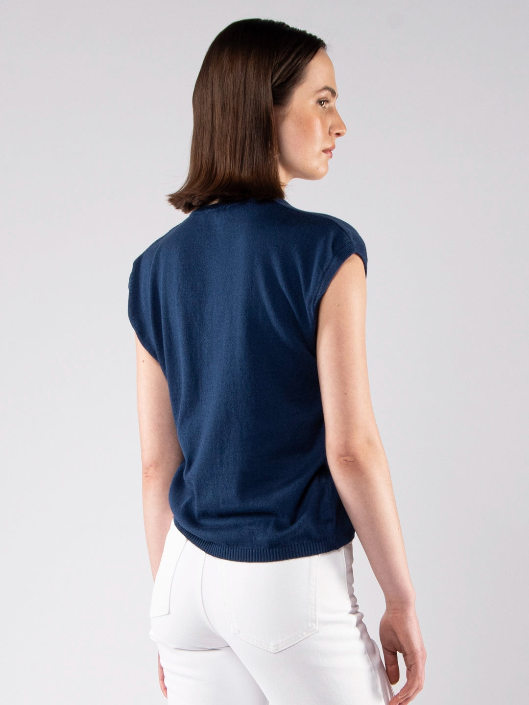 Camisola Decote V Ultraleve Azul Marinho em Fio de Algodão Orgânico GOTS