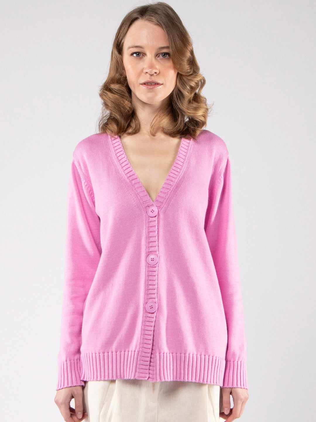 Achega Knitwear - Cardigan in GOTS-certified organic cotton with a V-neck and buttons