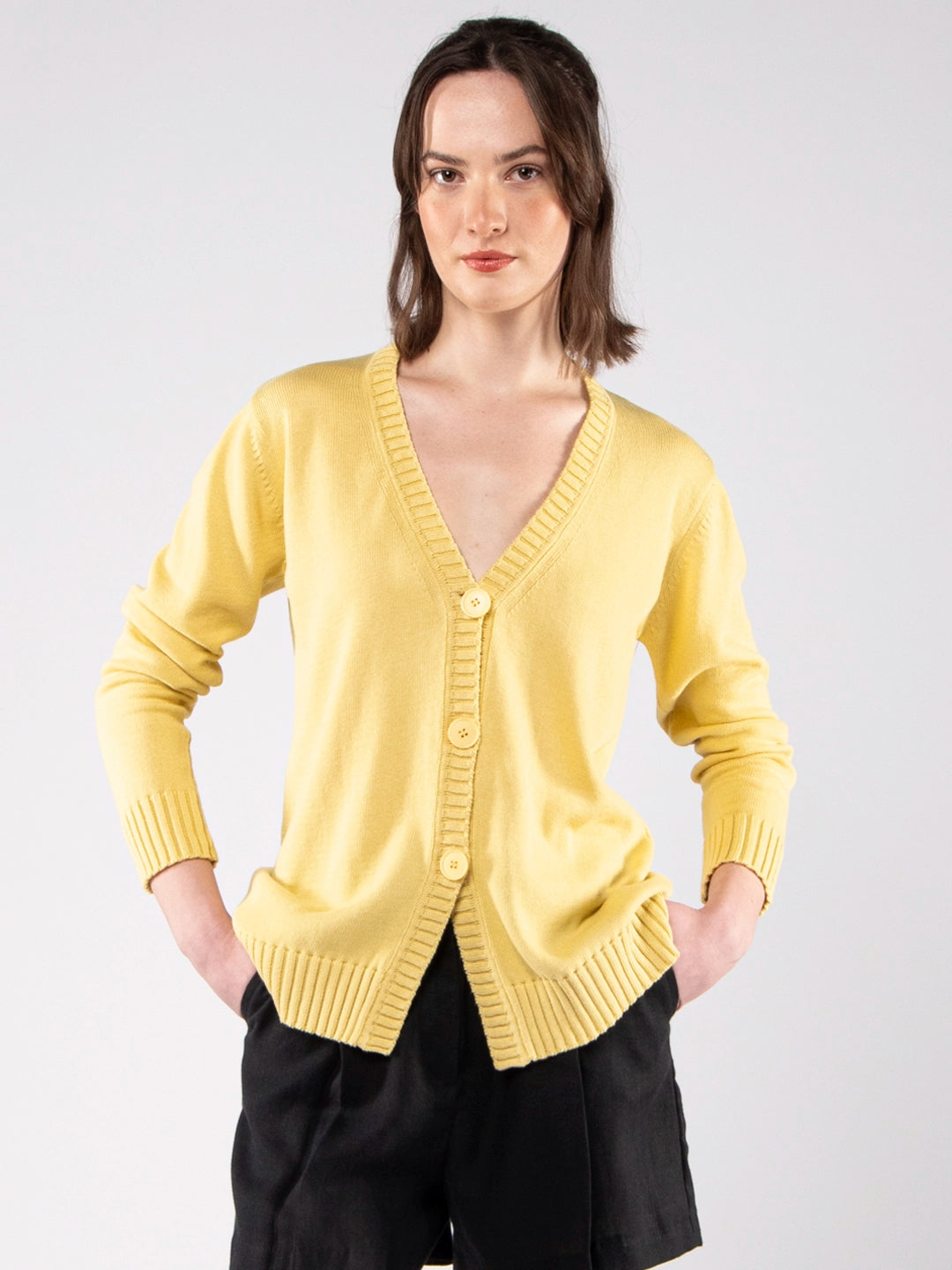 Achega Knitted Cardigan - Women's Cardigan in organic cotton GOTS V-neck and buttons