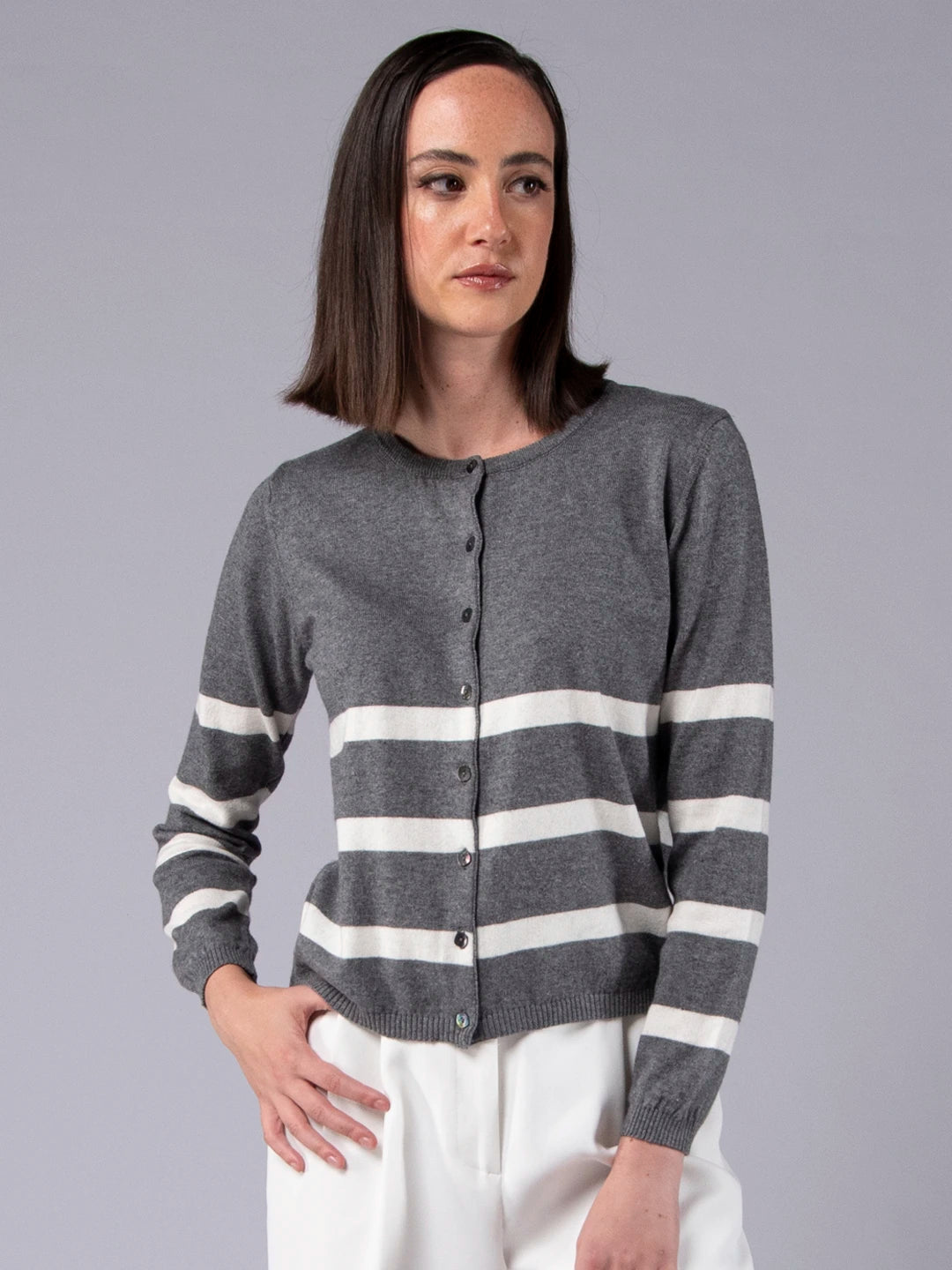 Chaqueta a rayas de lana merina y algodón orgánico