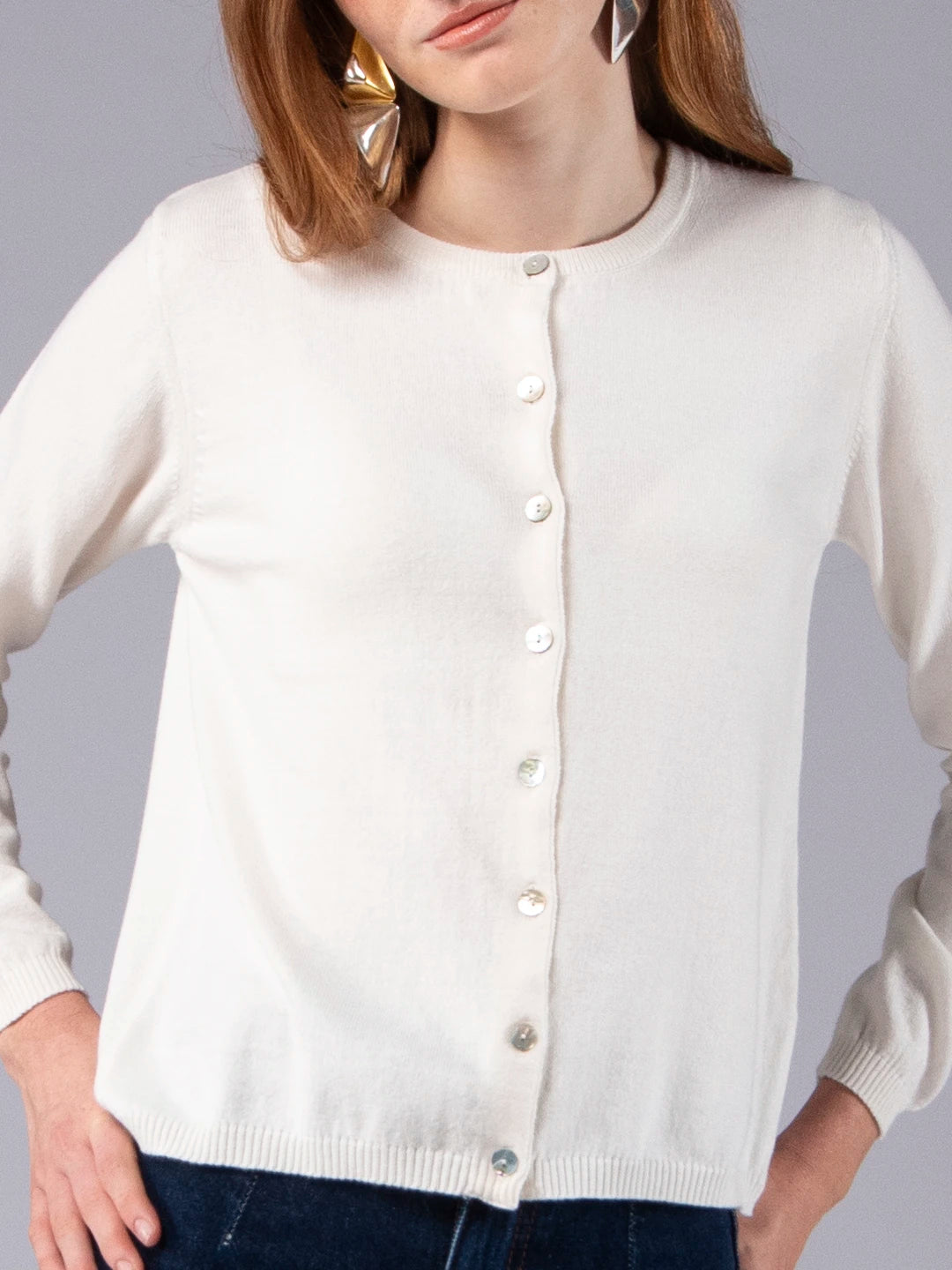 Chaqueta de cuello redondo de lana merina y algodón orgánico