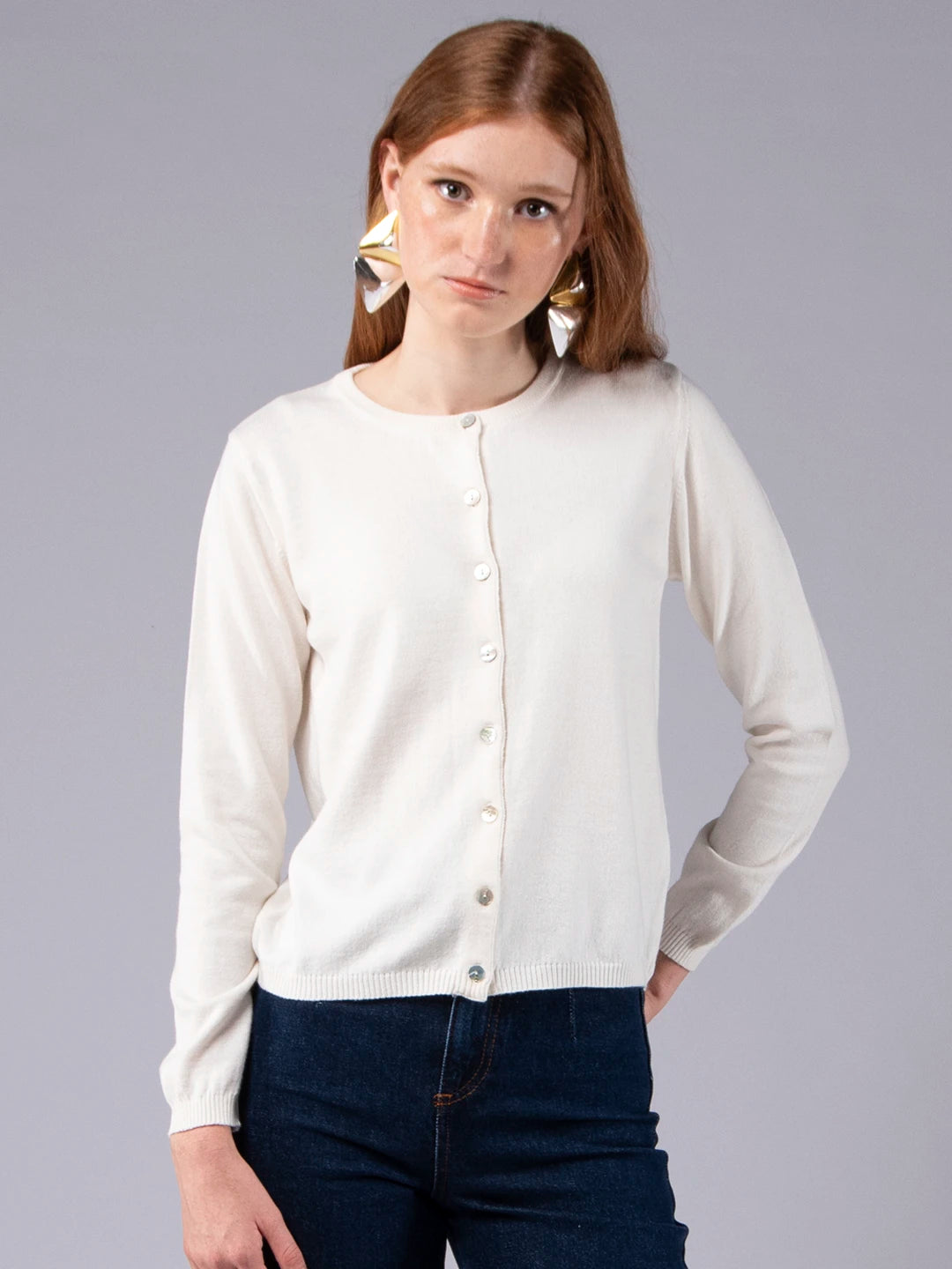 Chaqueta de cuello redondo de lana merina y algodón orgánico