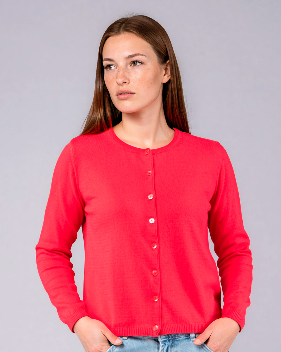 Chaqueta de cuello redondo de lana merina y algodón orgánico
