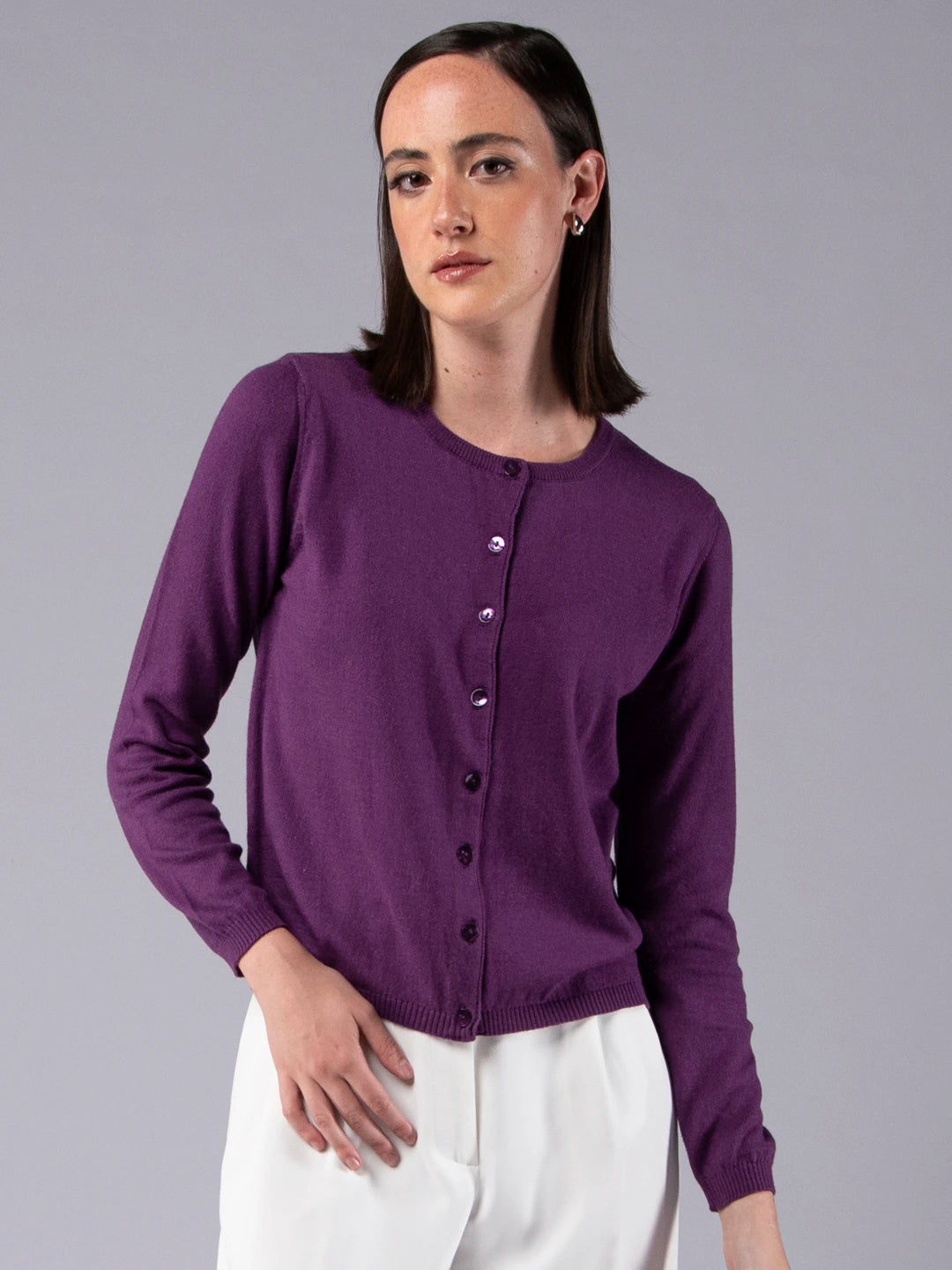 Chaqueta de cuello redondo de lana merina y algodón orgánico