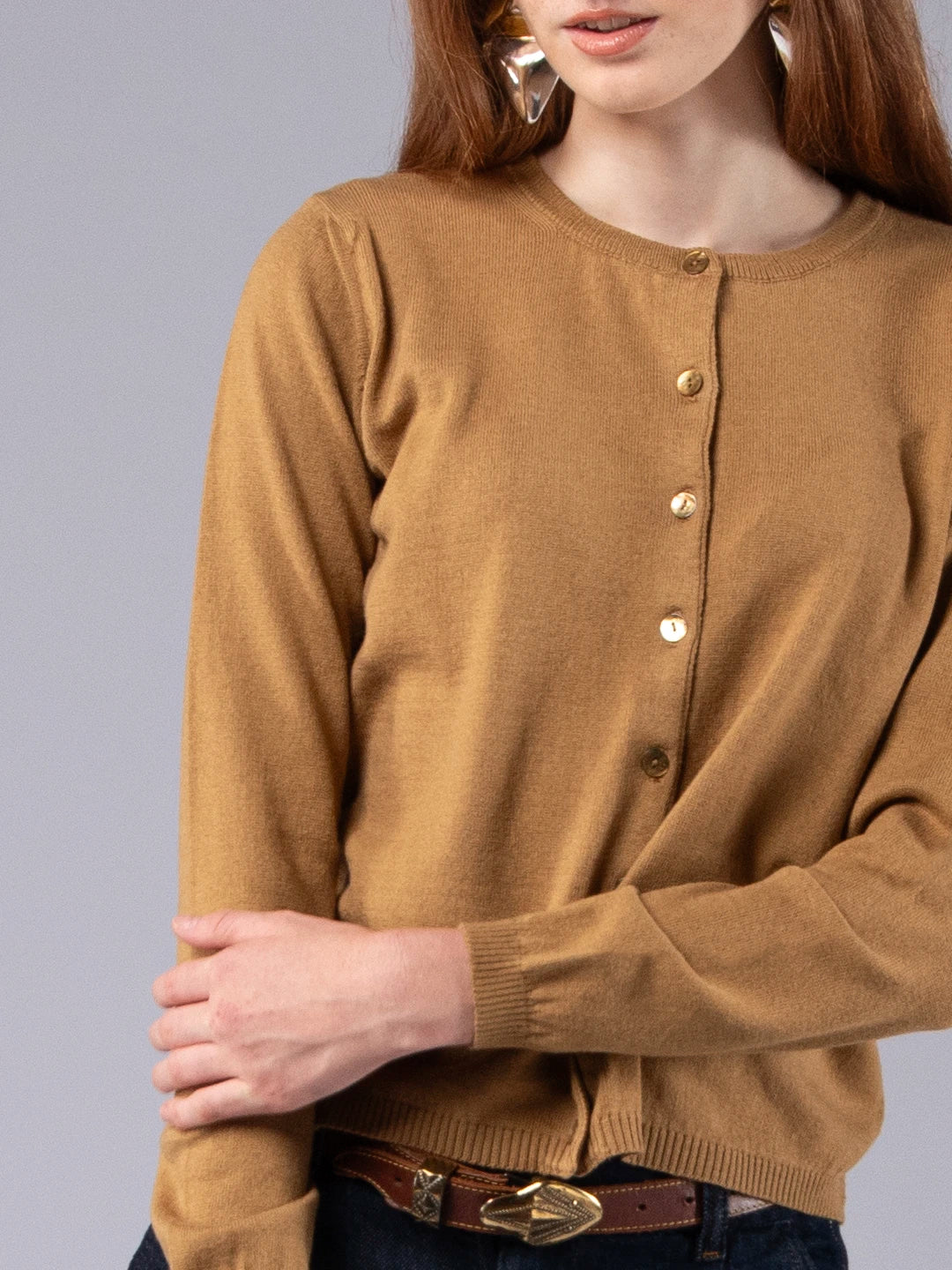 Chaqueta de cuello redondo de lana merina y algodón orgánico