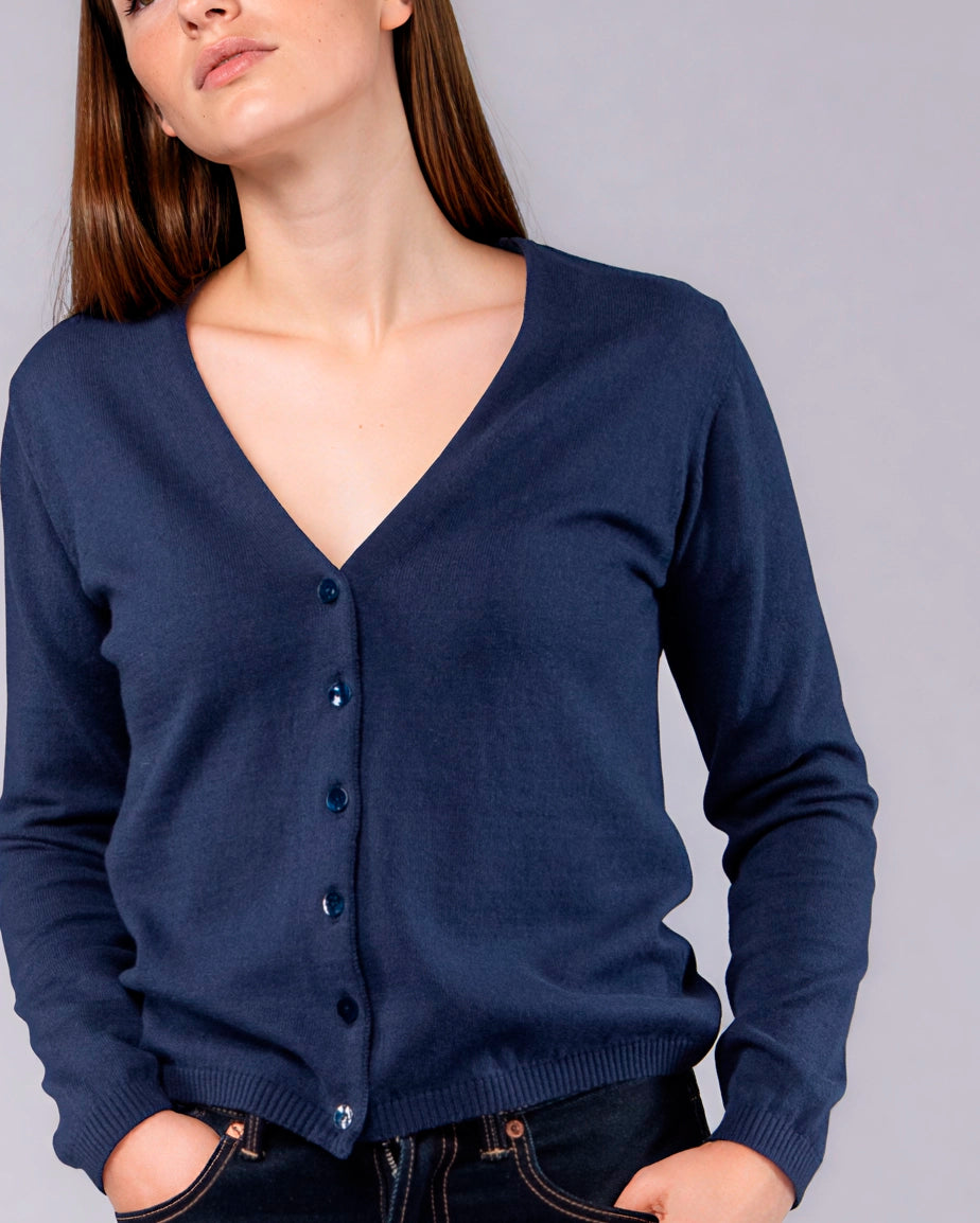 V-Neck Cardigan in Merino Wool and Organic Cotton