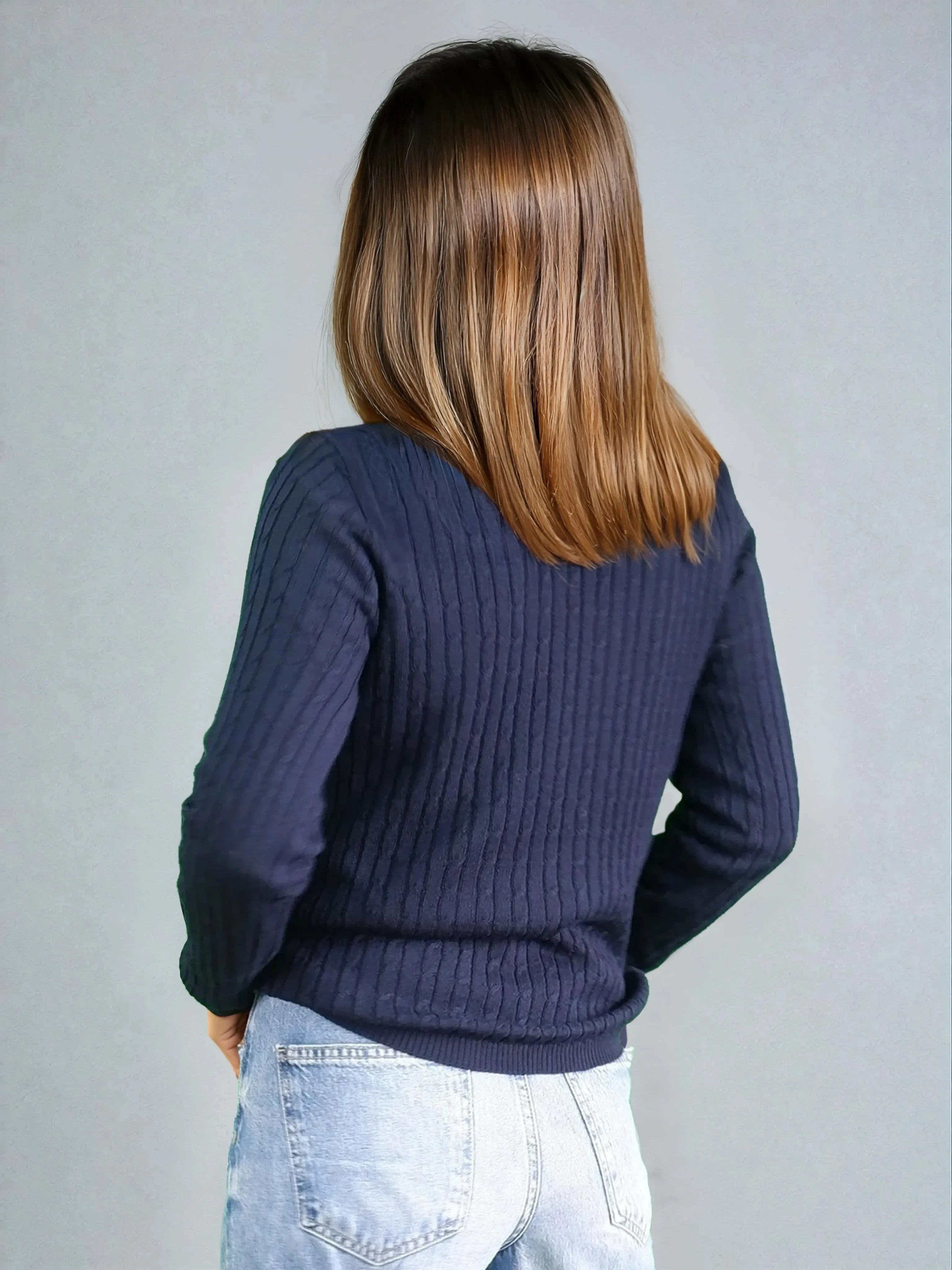 Structured Merino Wool Turtleneck Sweater - Navy Blue