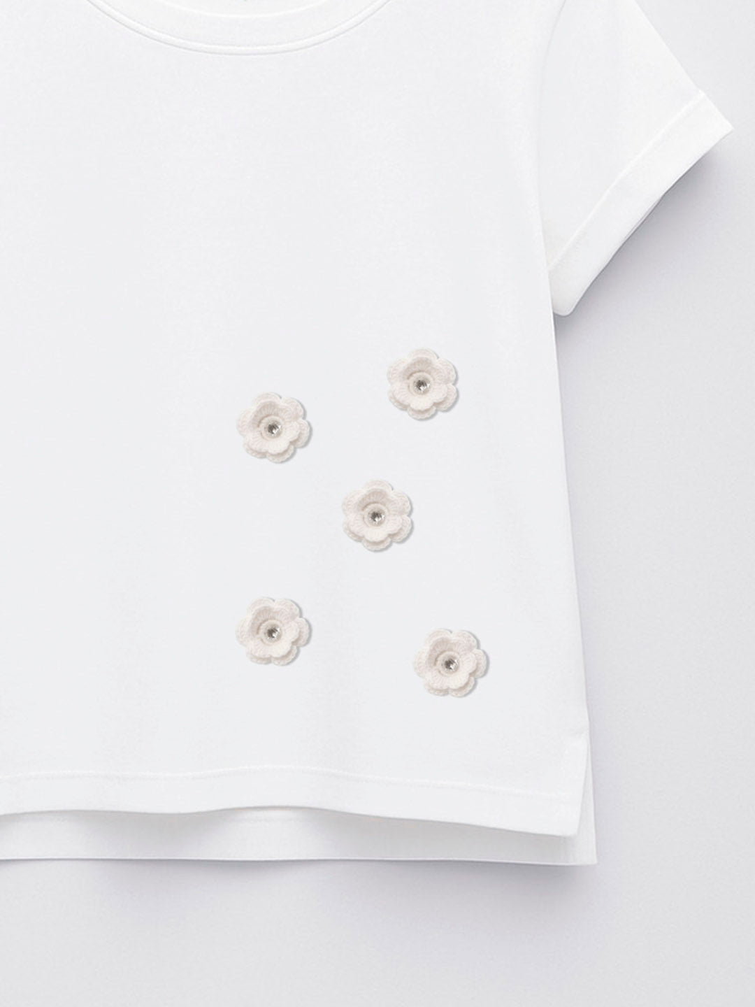 Camiseta con motivos de ganchillo, 100 % algodón