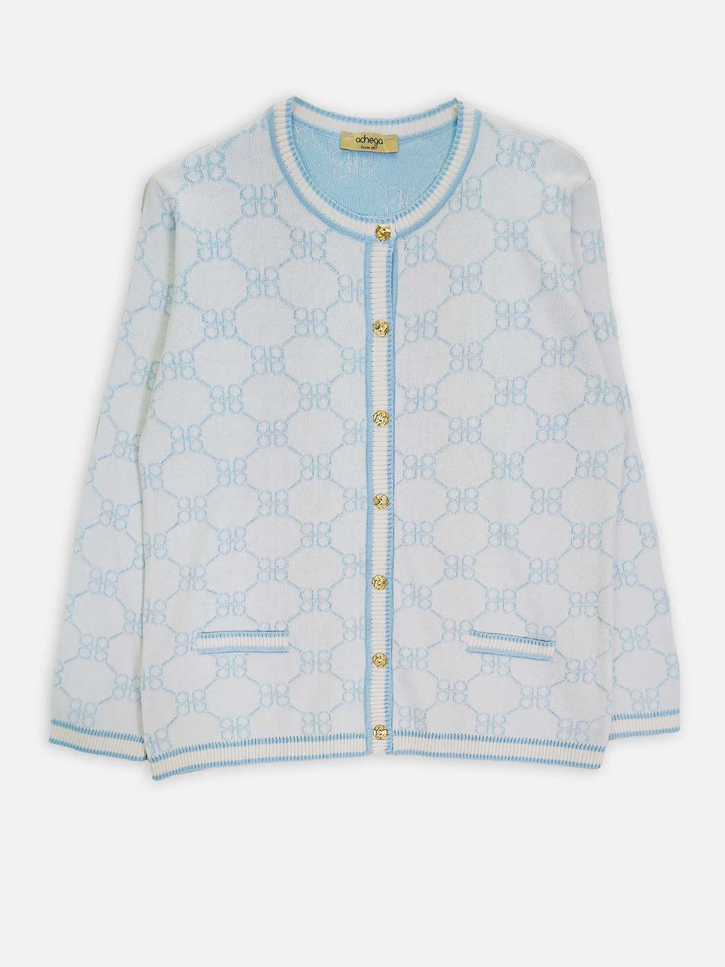 Jerséis Achega - Jersey de mujer de algodón orgánico con botones y un estampado jacquard de un trébol de cuatro hojas