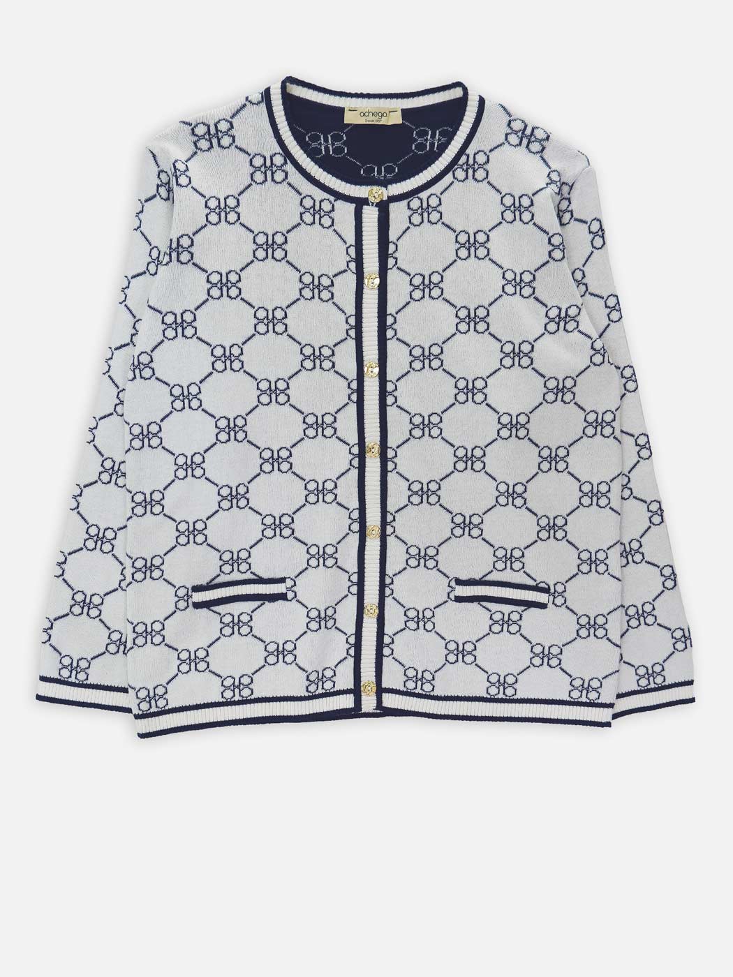 Jerséis Achega - Jersey de mujer de algodón orgánico con botones y un estampado jacquard de un trébol de cuatro hojas