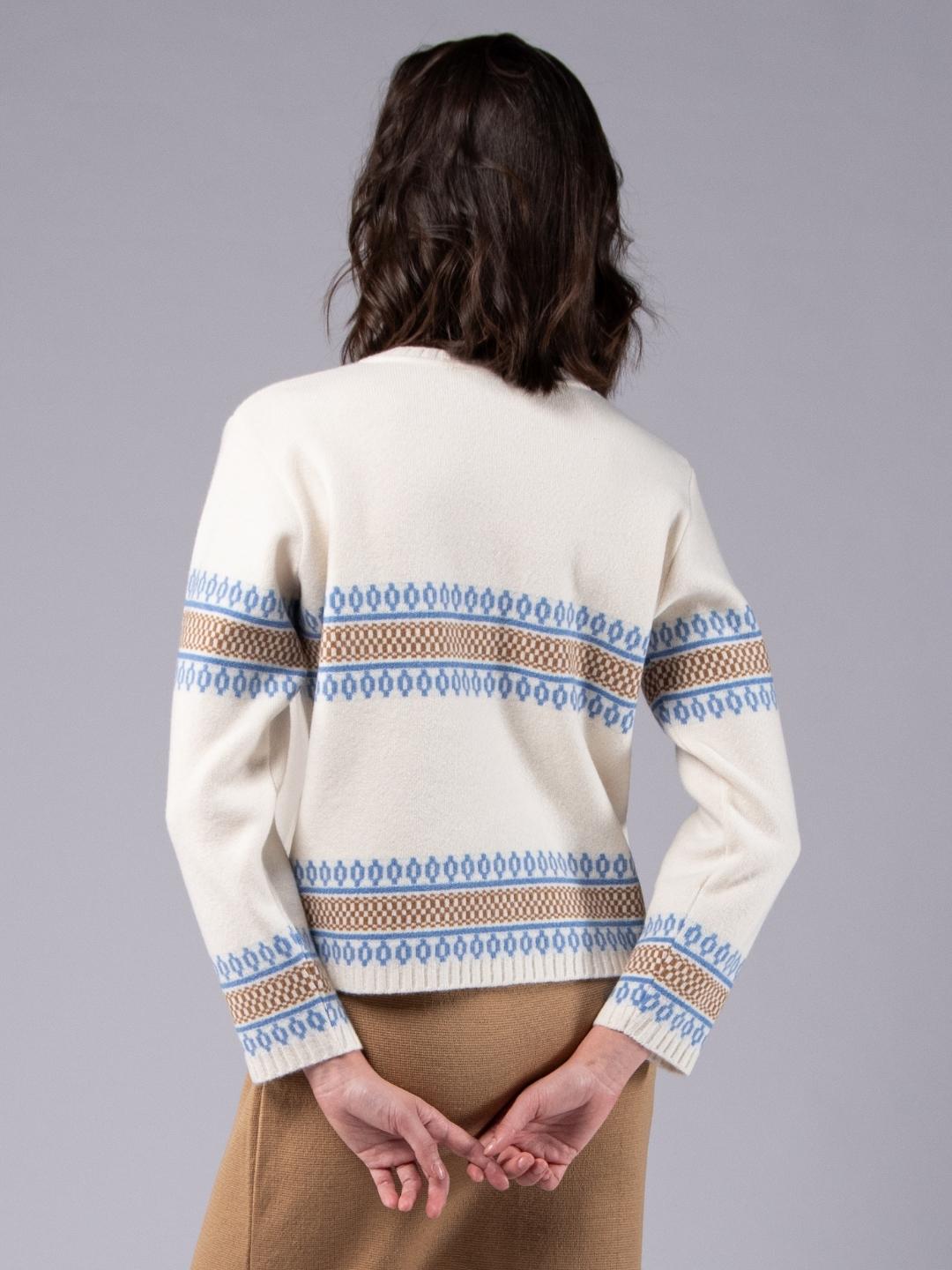 Camisola de Malha Jacquard Étnico - Branco Pérola