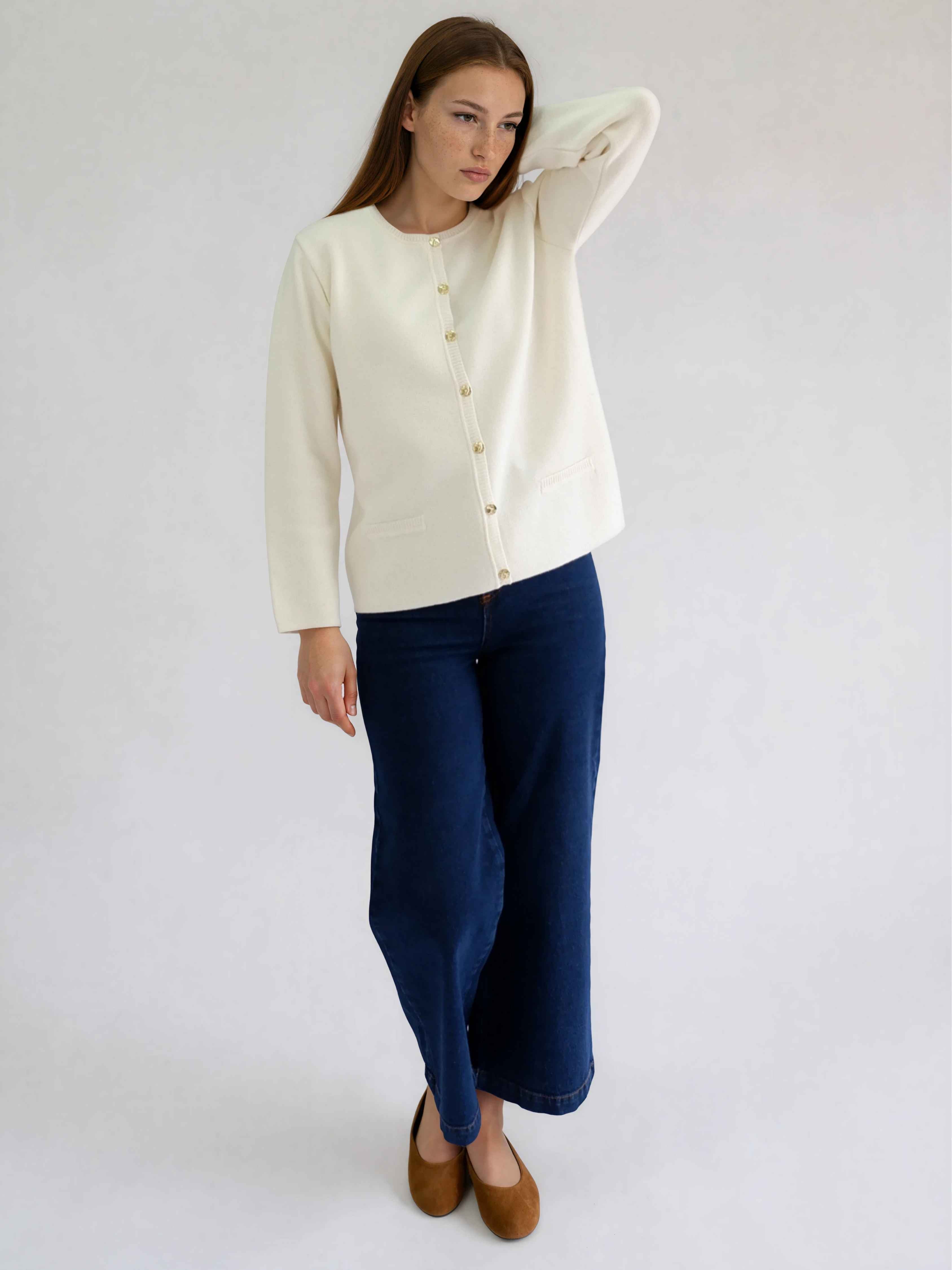 Casaco de Malha Roma em Lã Merino e Algodão Orgânico - Branco Pérola