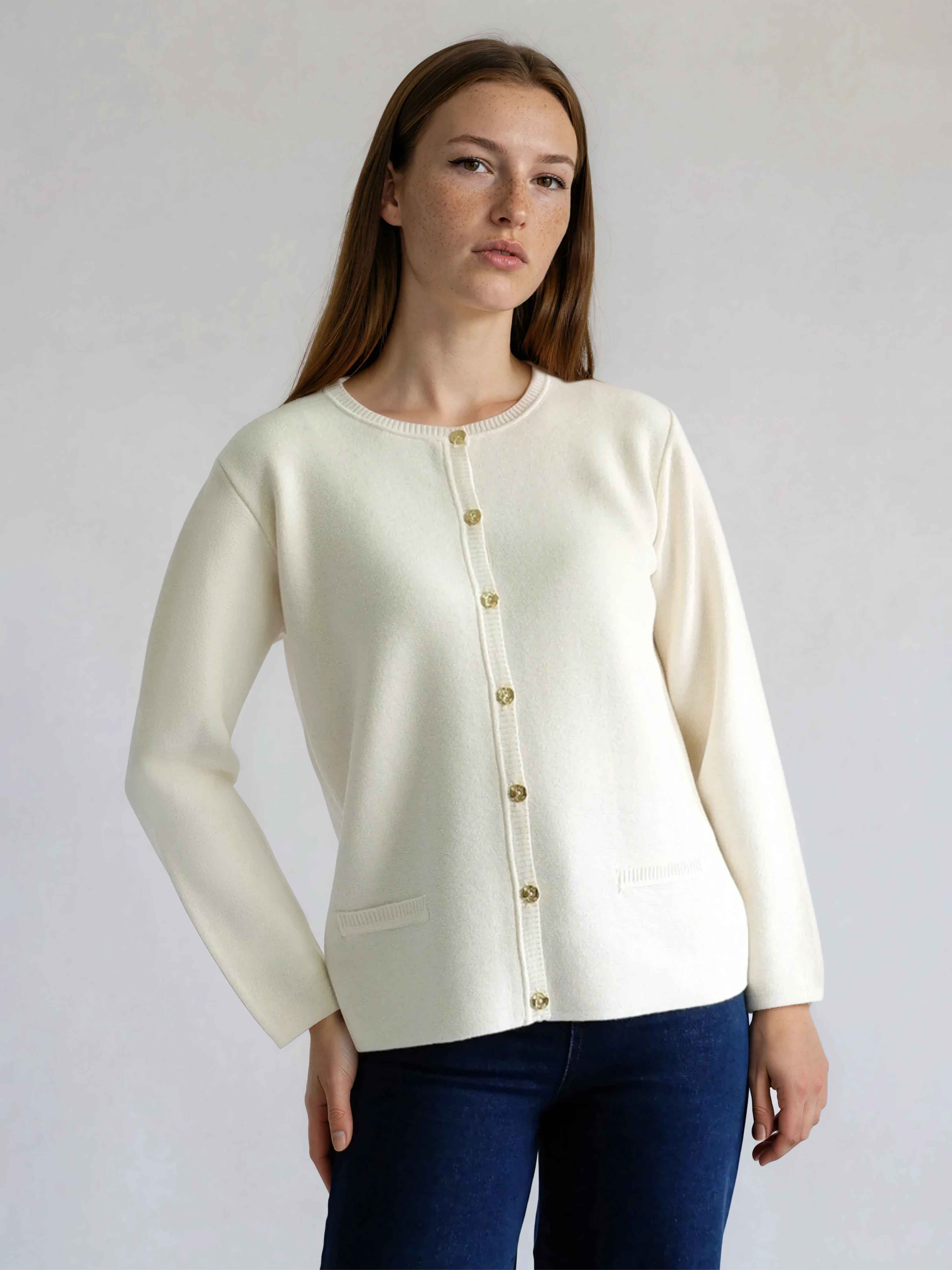 Casaco de Malha Roma em Lã Merino e Algodão Orgânico - Branco Pérola