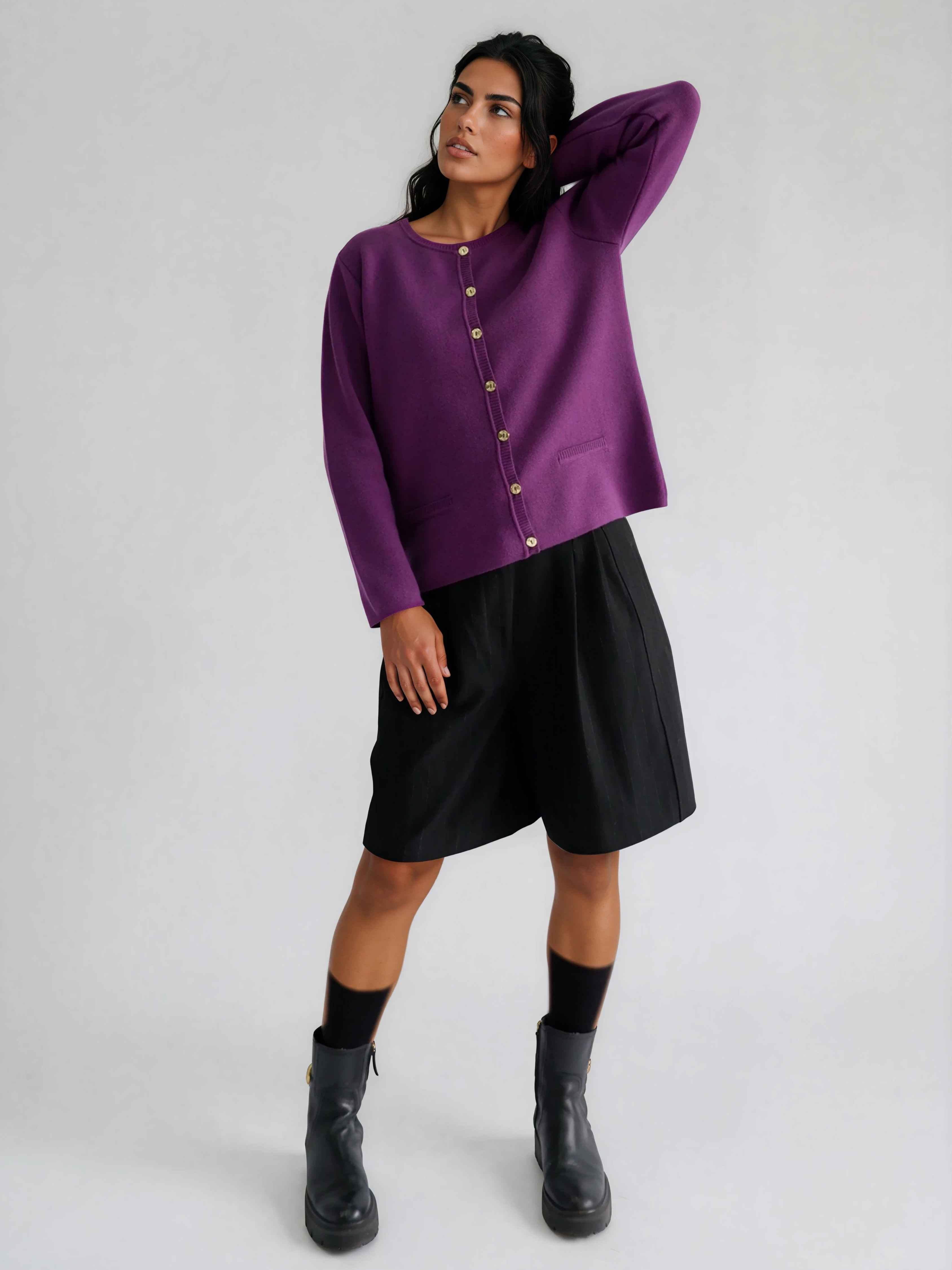 Casaco de Malha Roma em Lã Merino e Algodão Orgânico - Roxo
