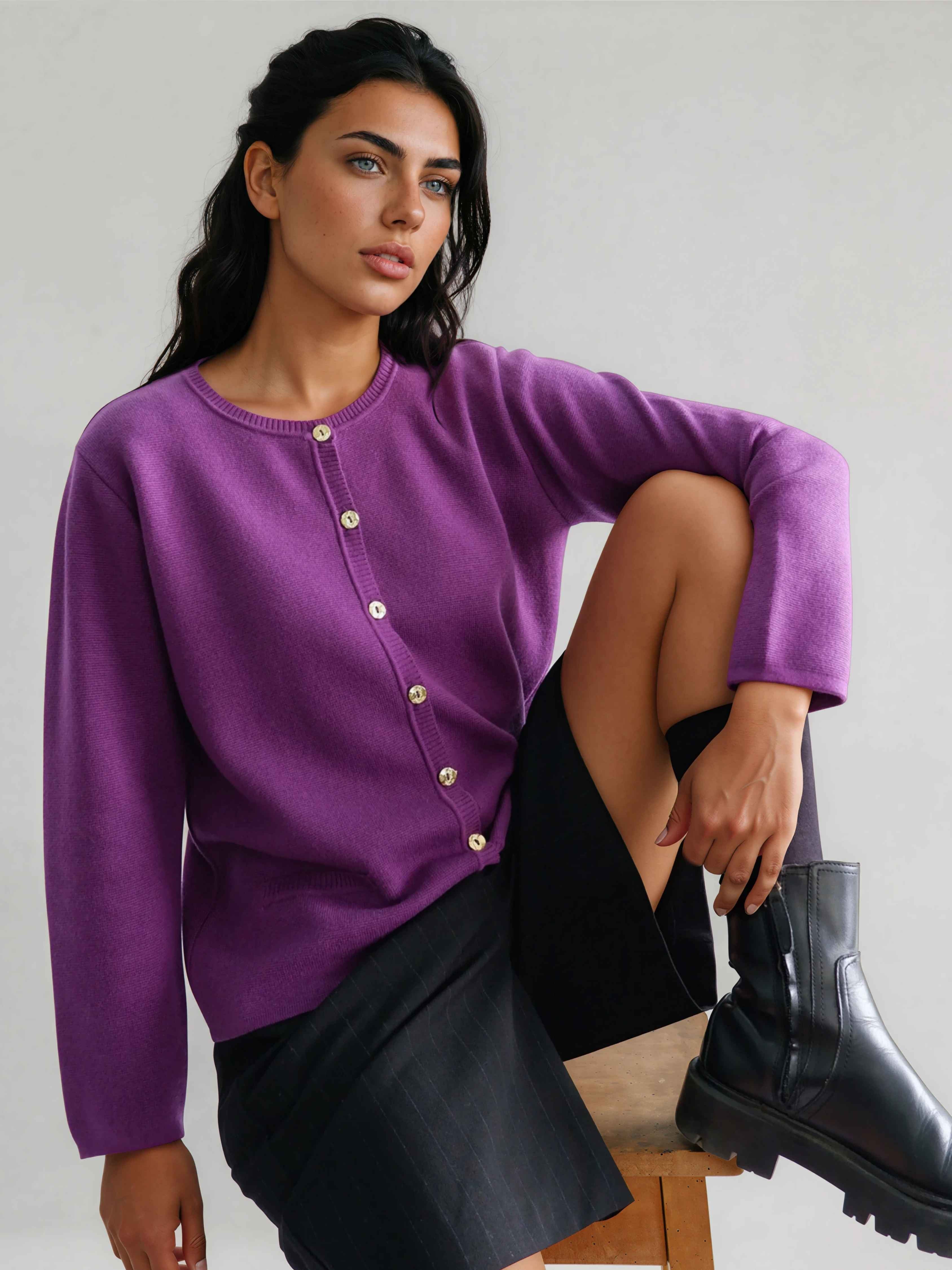 Casaco de Malha Roma em Lã Merino e Algodão Orgânico - Roxo