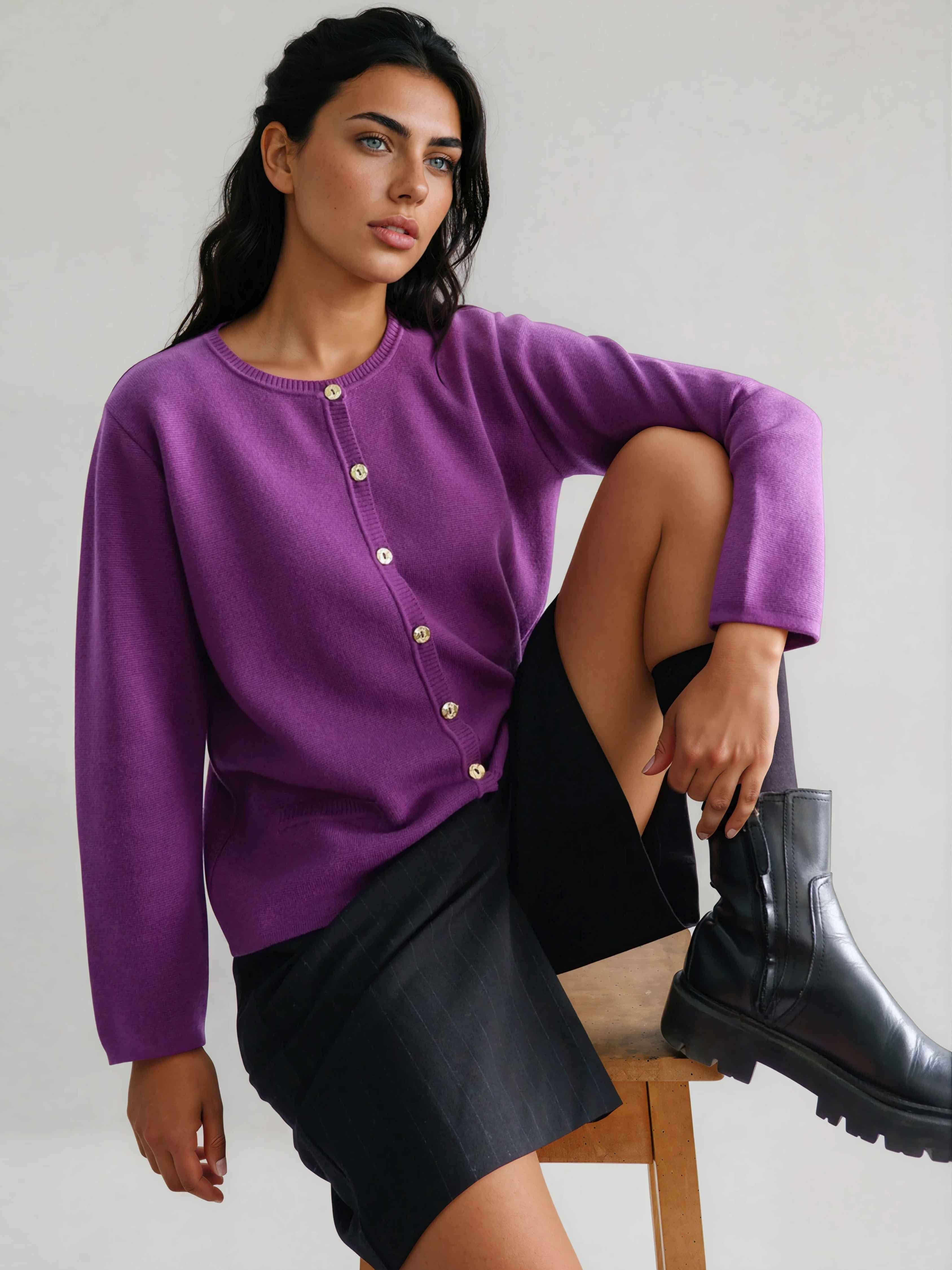 Casaco de Malha Roma em Lã Merino e Algodão Orgânico - Roxo