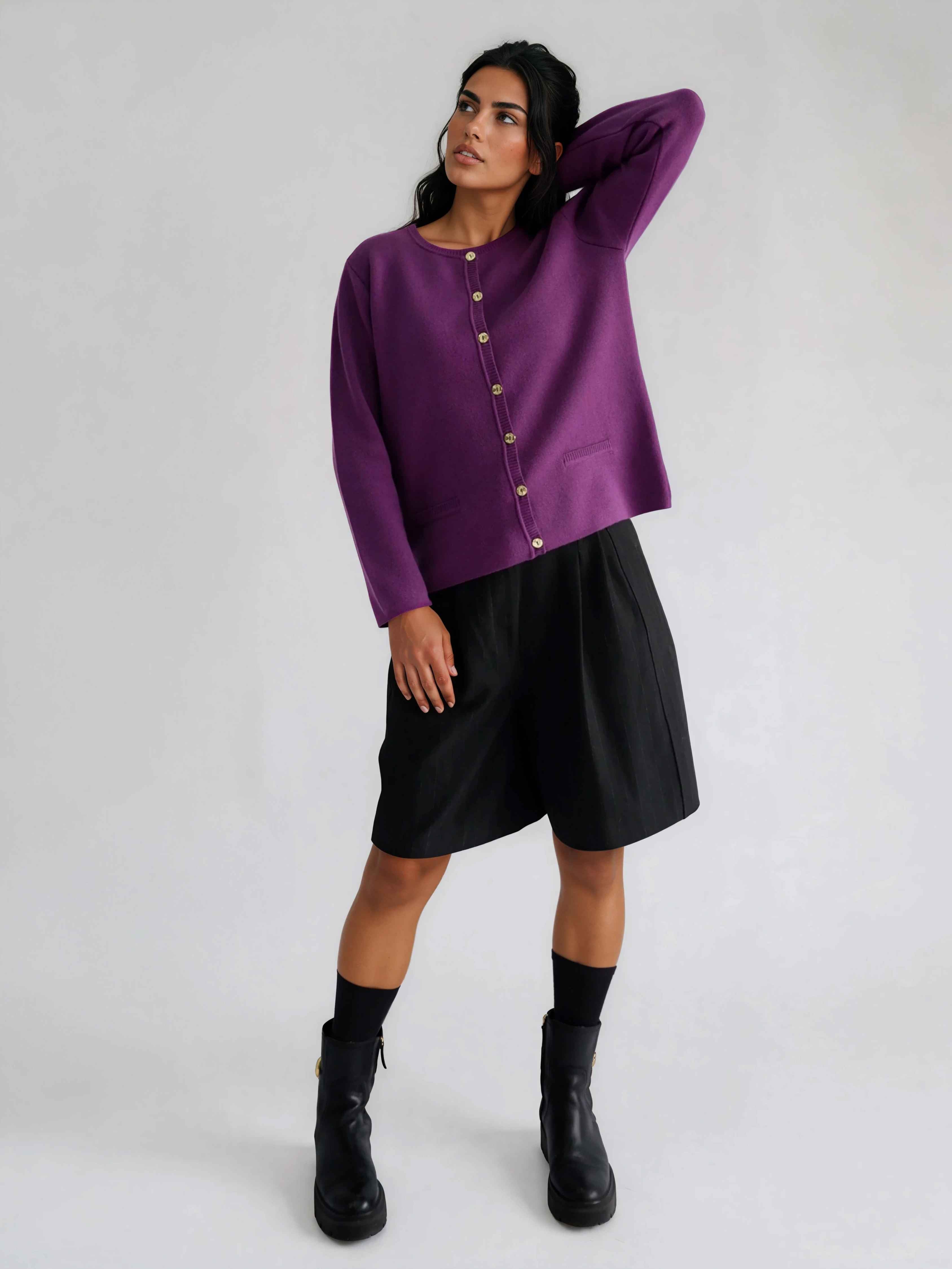 Casaco de Malha Roma em Lã Merino e Algodão Orgânico - Roxo