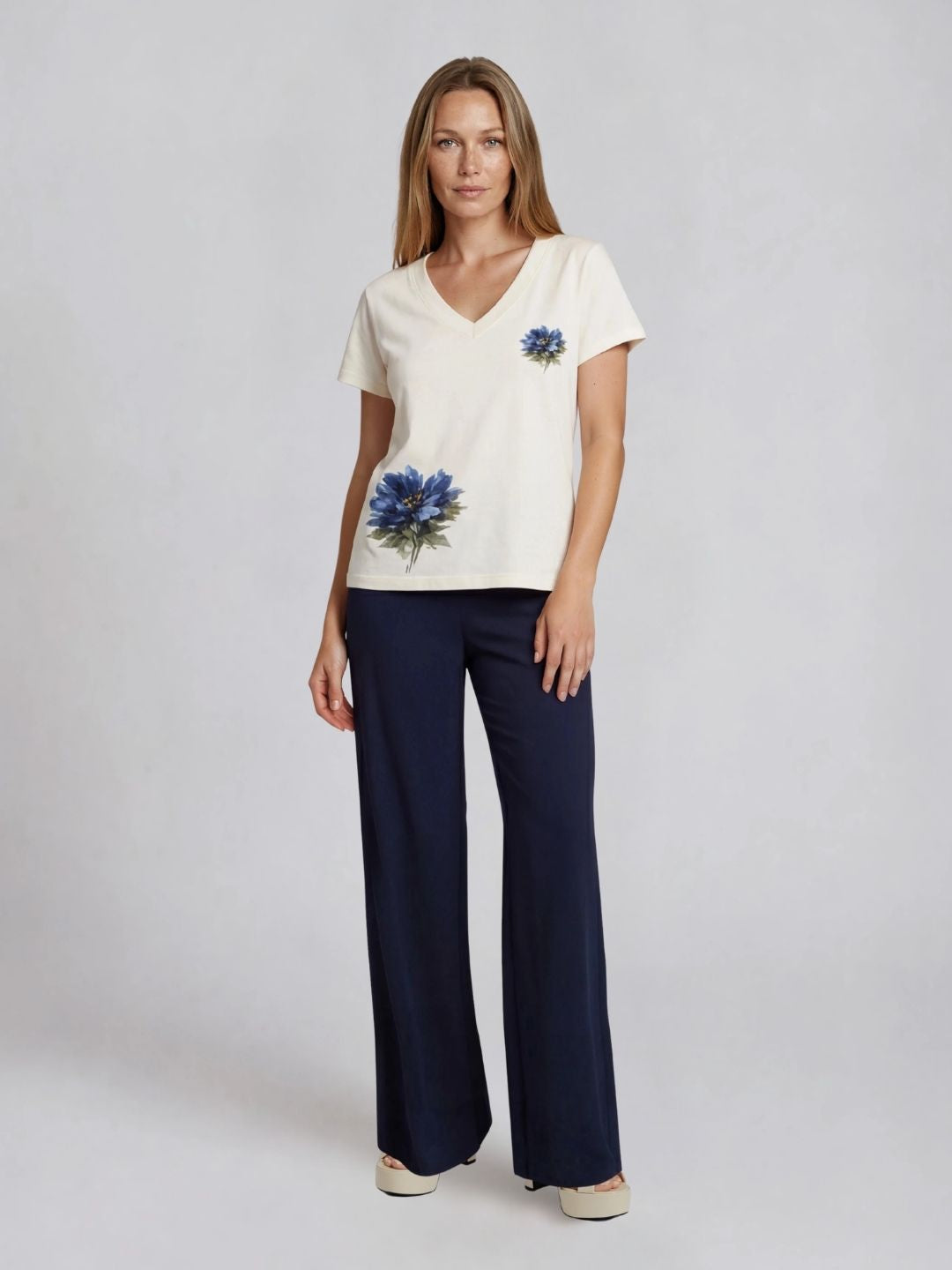 Blue Floral T-shirt made from 100% organic cotton