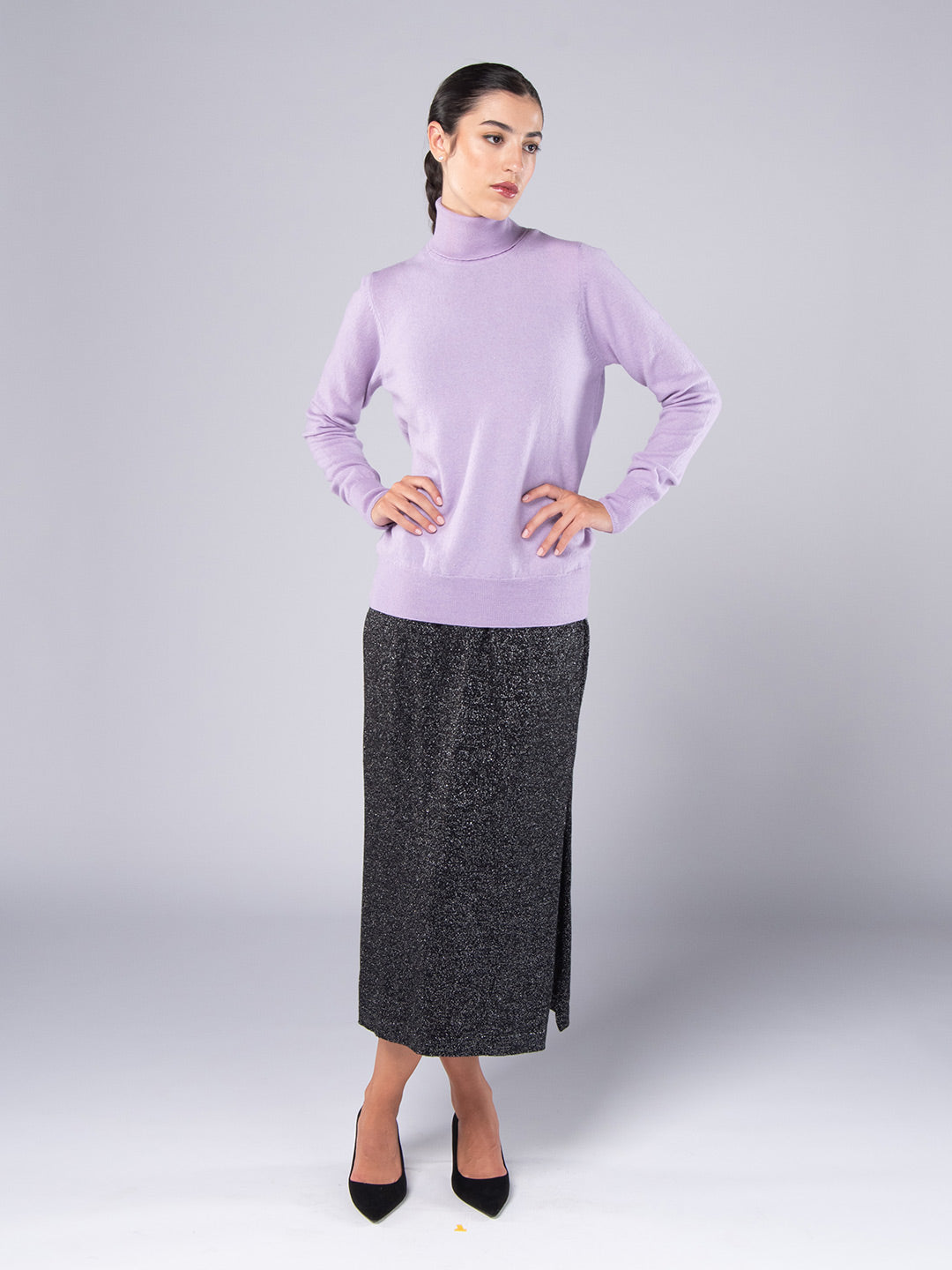 Camisola de Gola Alta Caxemira Lavanda