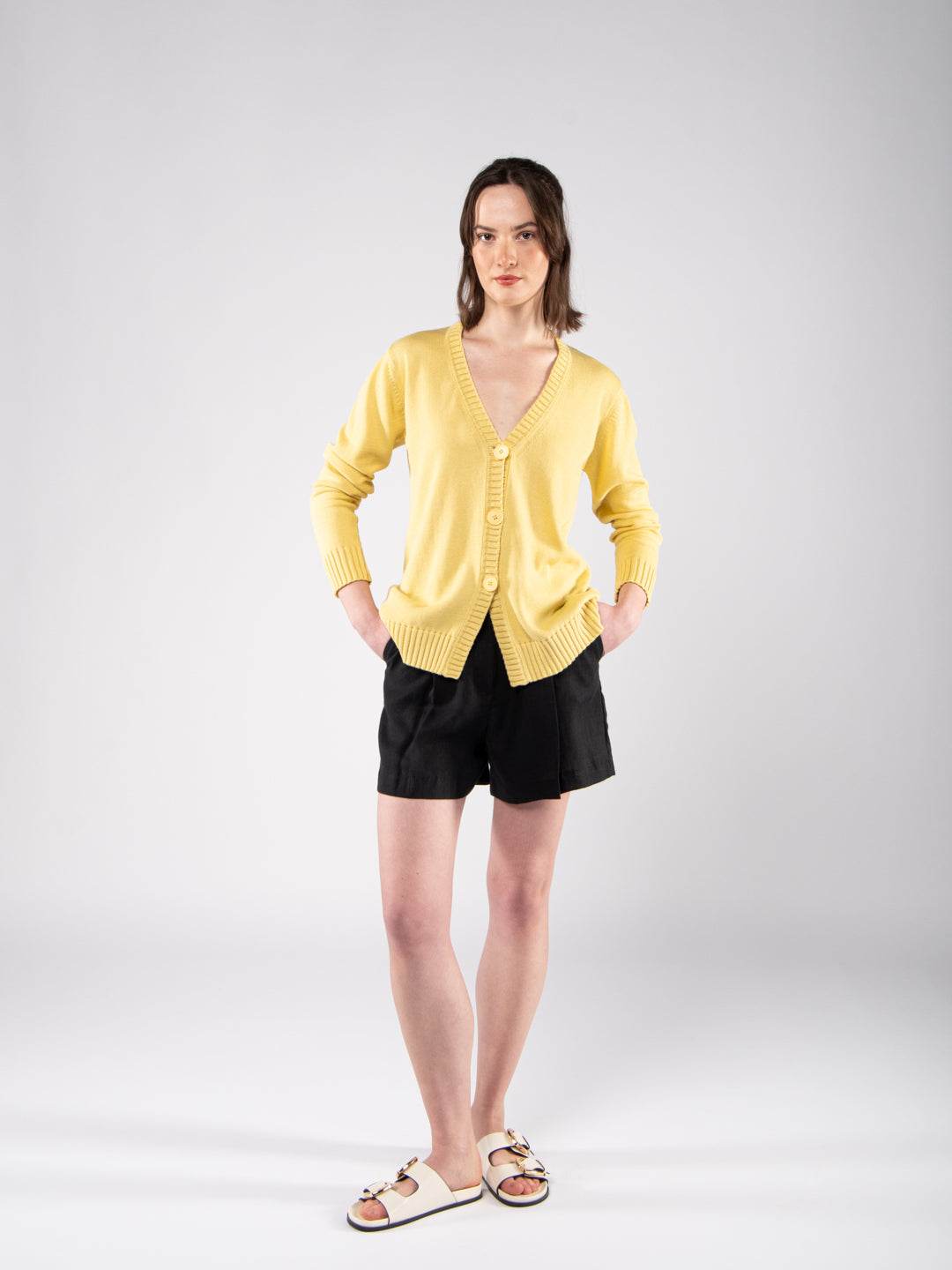 Achega Knitted Cardigan - Women's Cardigan in organic cotton GOTS V-neck and buttons