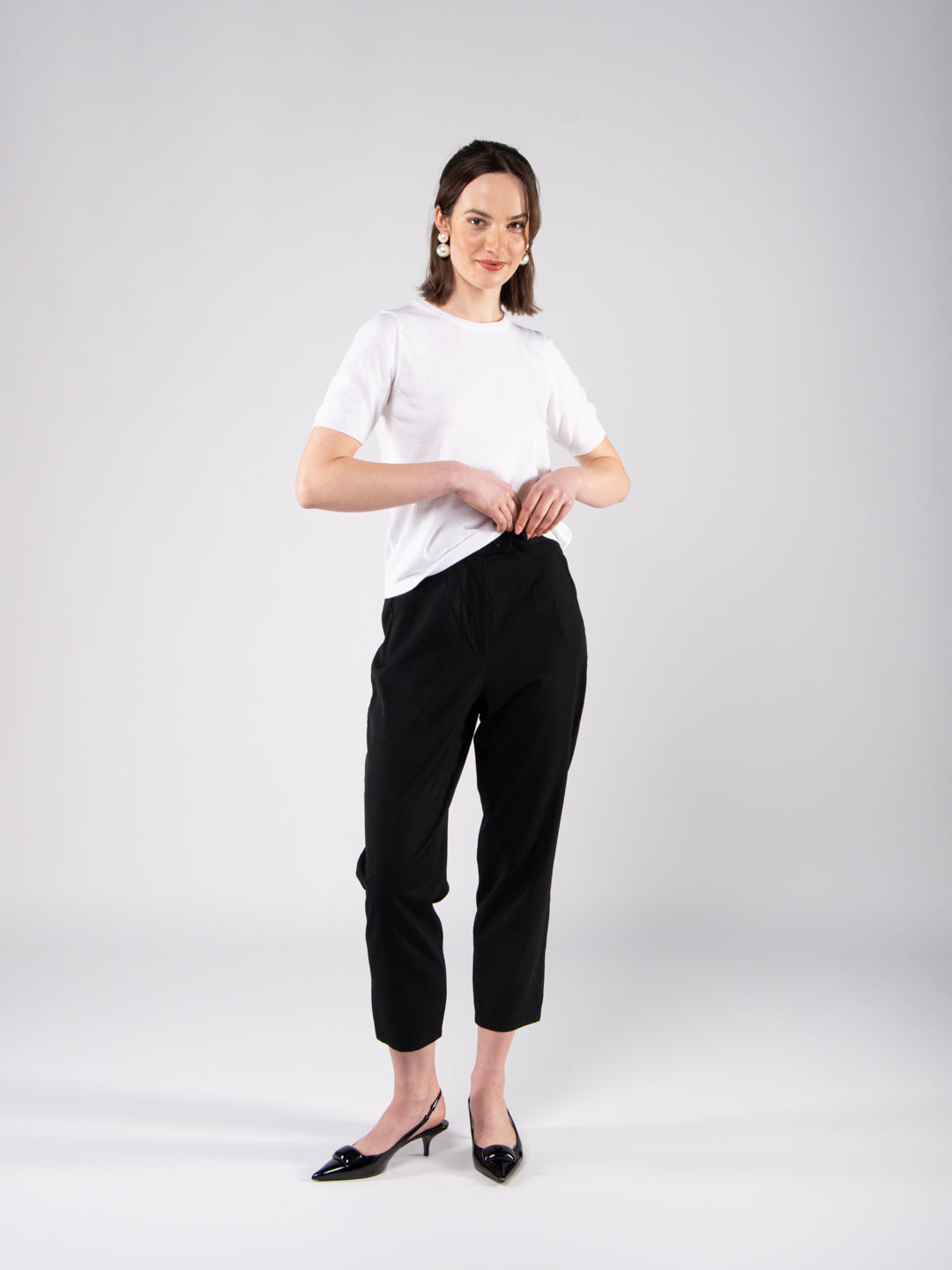 Achega Knitted Sweaters - Jersey de punto para mujer en algodón orgánico blanco con medias mangas.