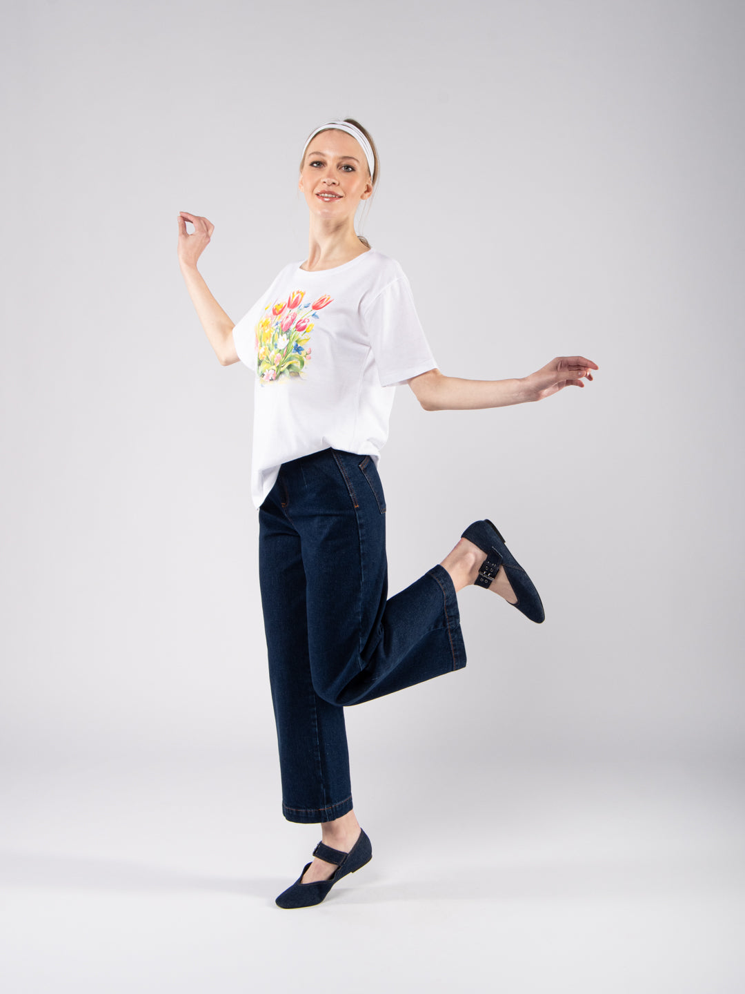 Camisetas Achega - Camiseta femenina 100 % algodón con estampado floral.