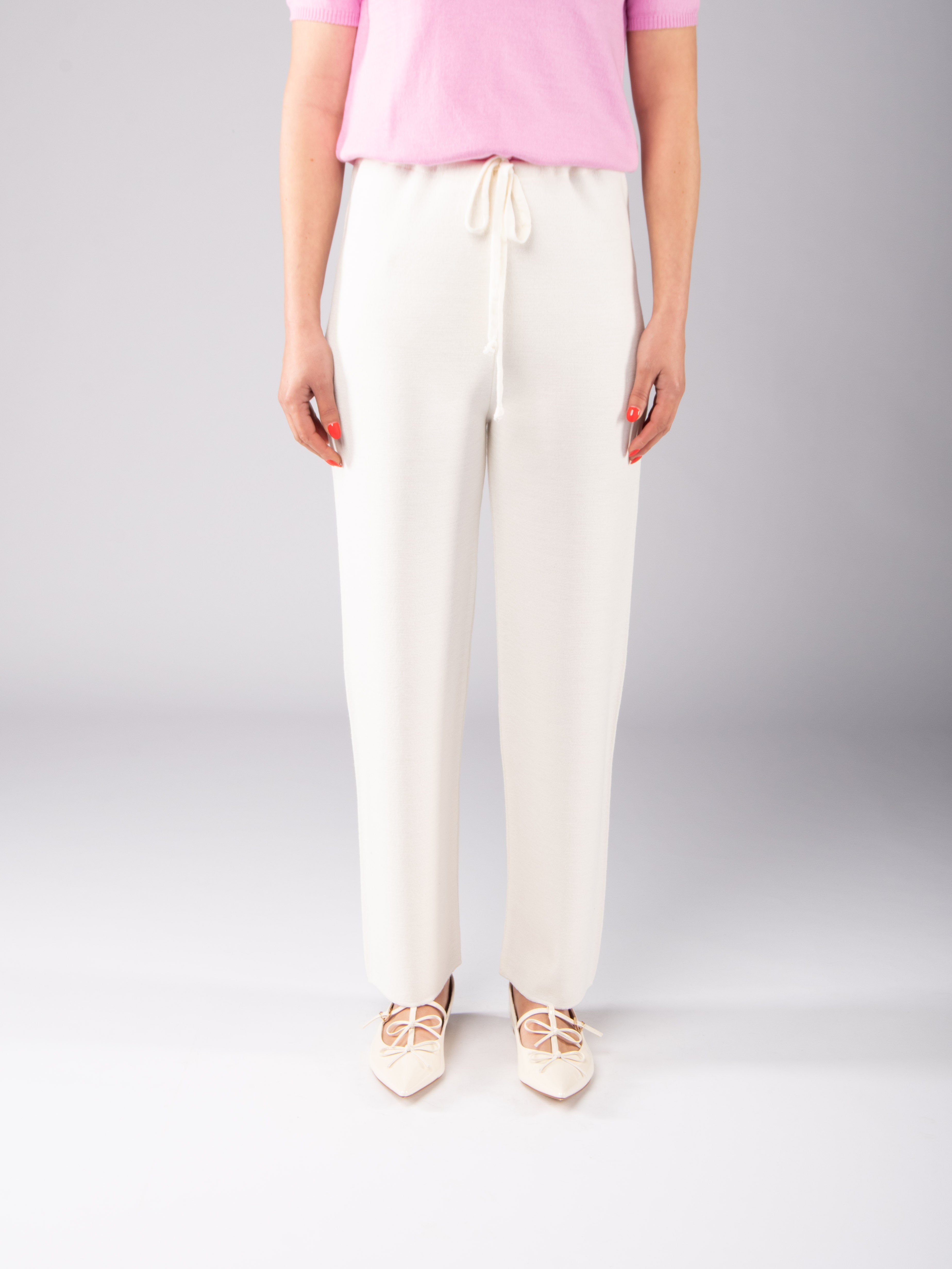 Lightweight Merino Wool Plaid Trousers - Pearl White