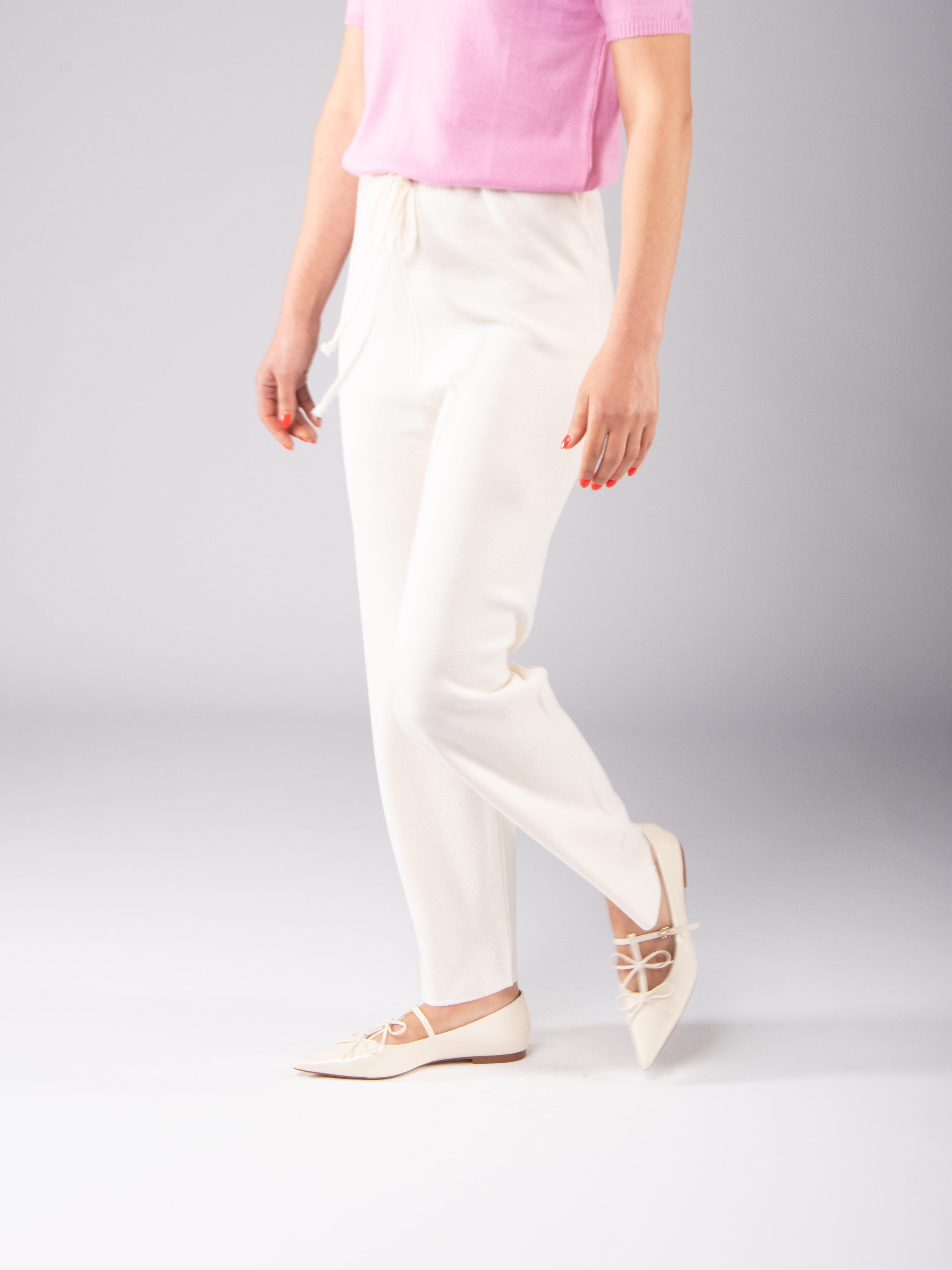 Lightweight Merino Wool Plaid Trousers - Pearl White
