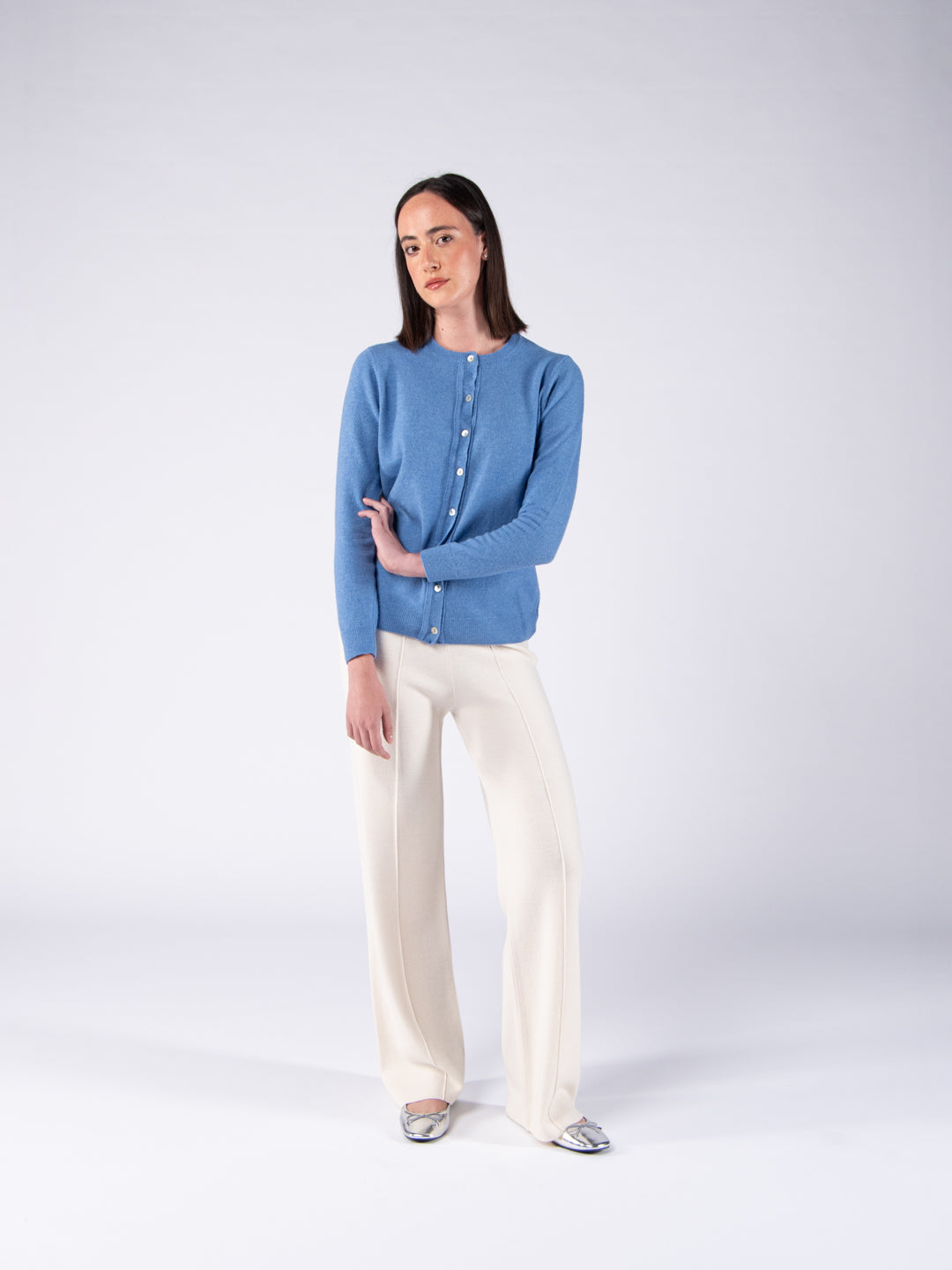 Casaco de Decote Redondo em Lambswool - Azul Céu