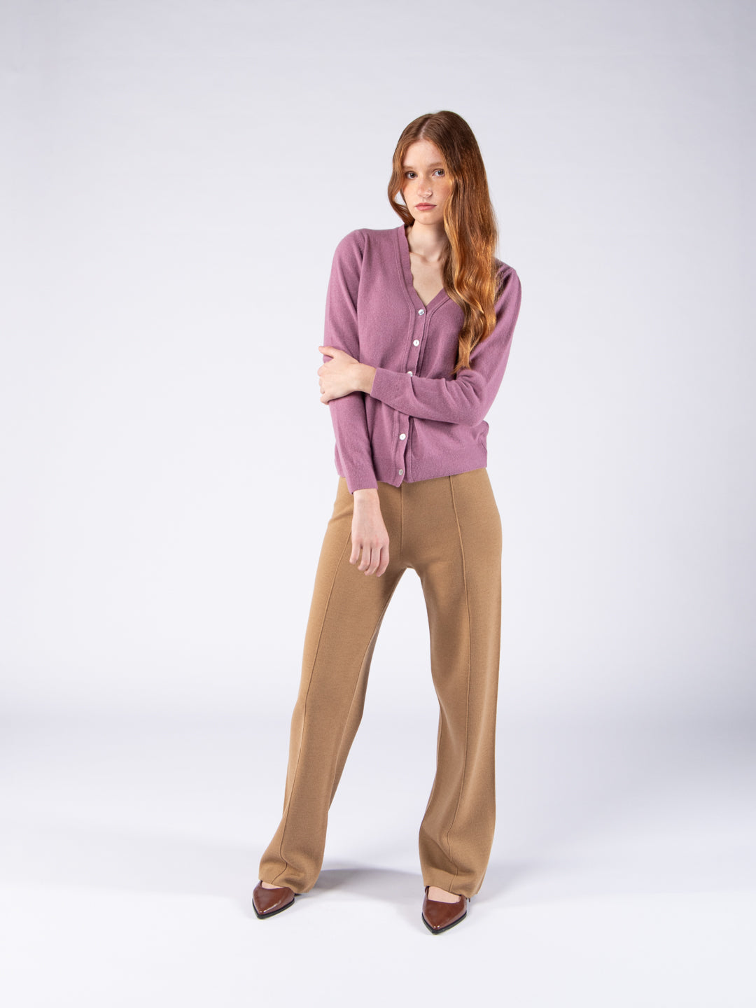 Lambswool V-neck Cardigan - Lavender