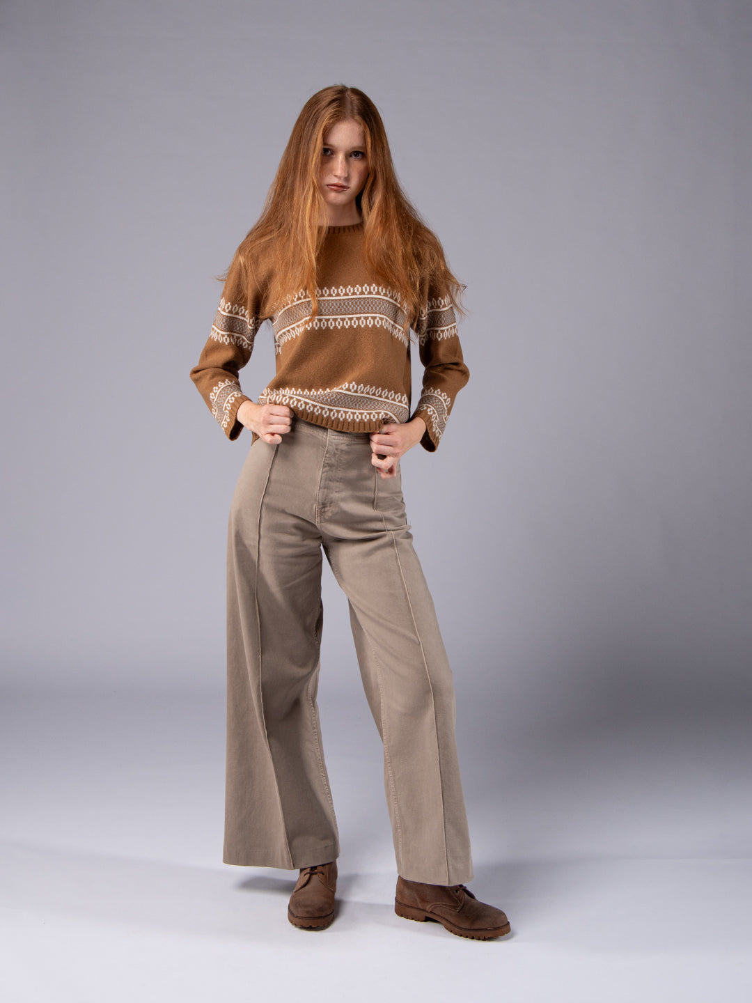 Camisola de Malha Jacquard Étnico - Charuto