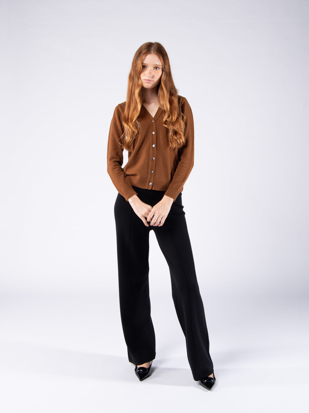 Lambswool V-neck Cardigan - Cigar