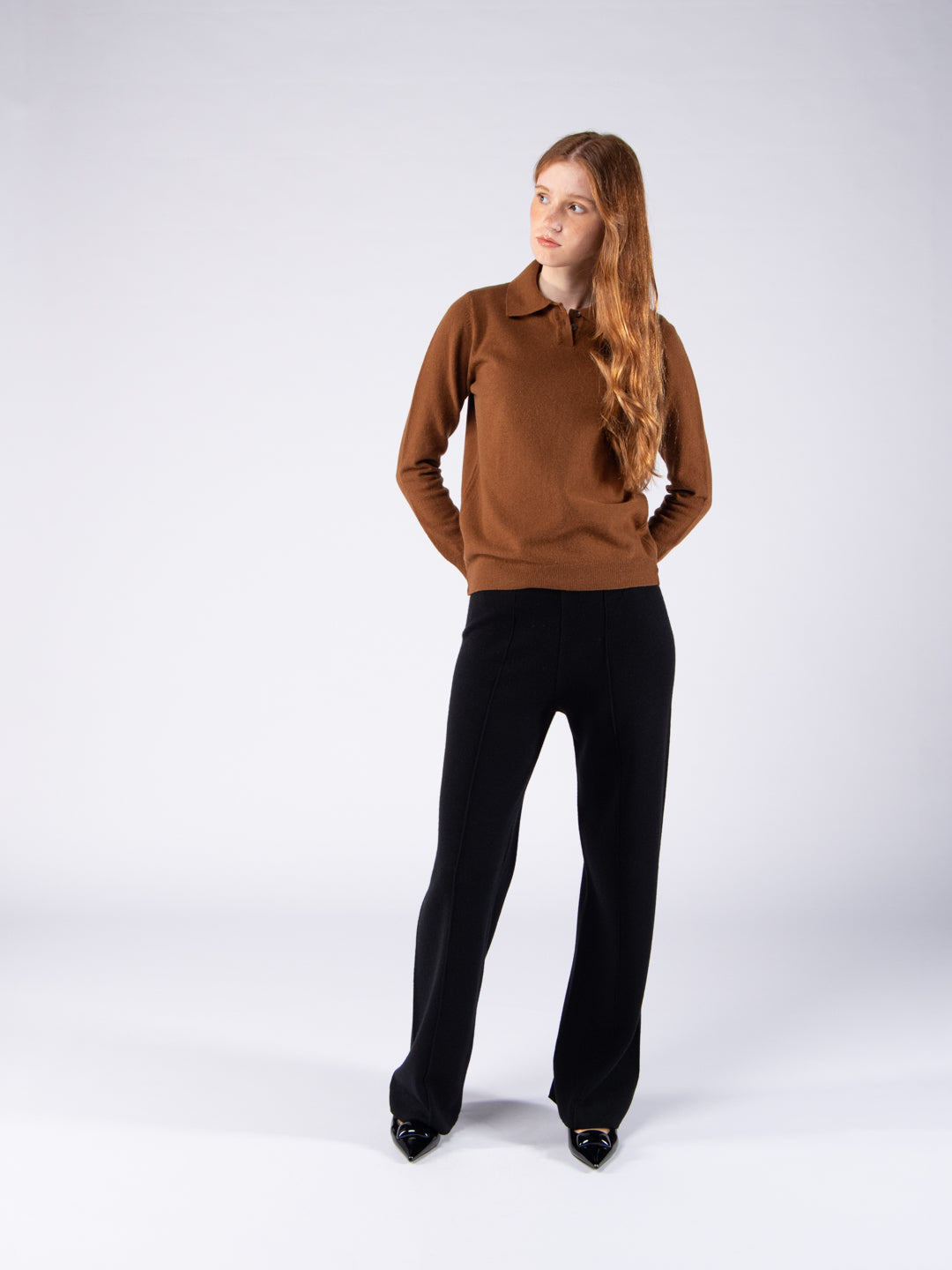 Polo de 2 Botões em Lambswool - Charuto