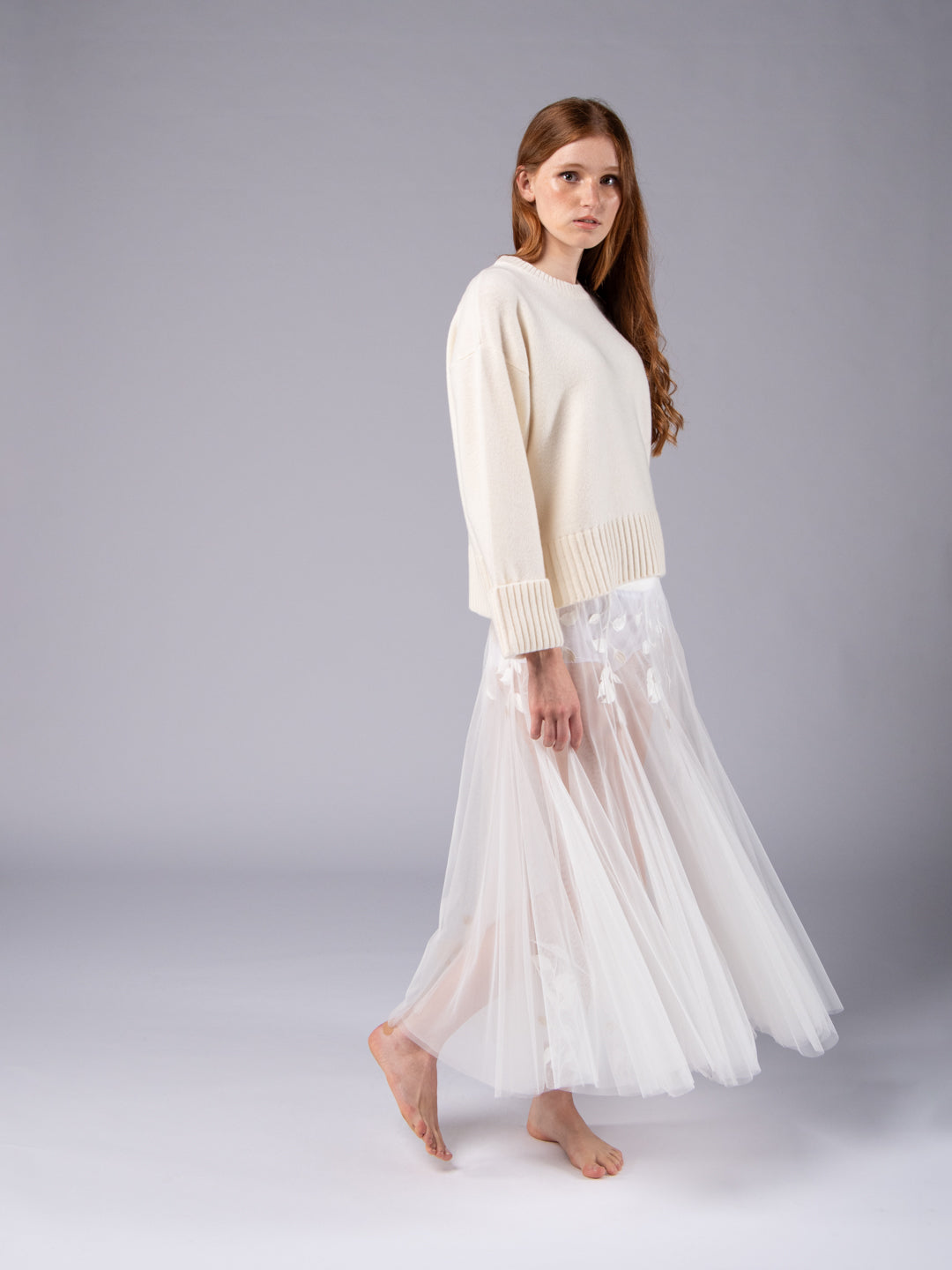 Chunky sweater in Lambswool - Pearl White