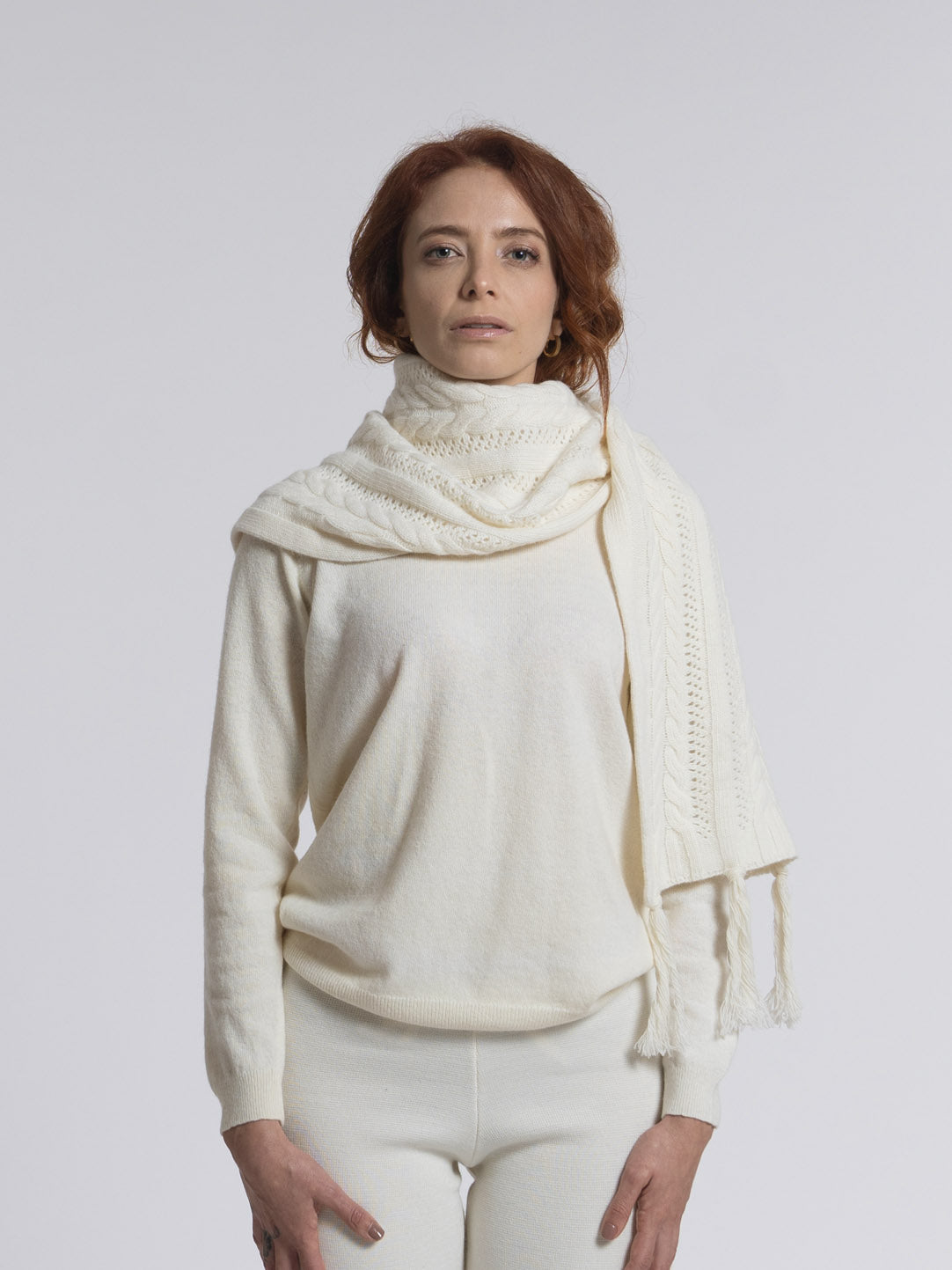 Lambswool Stretch Scarf in Pearl White