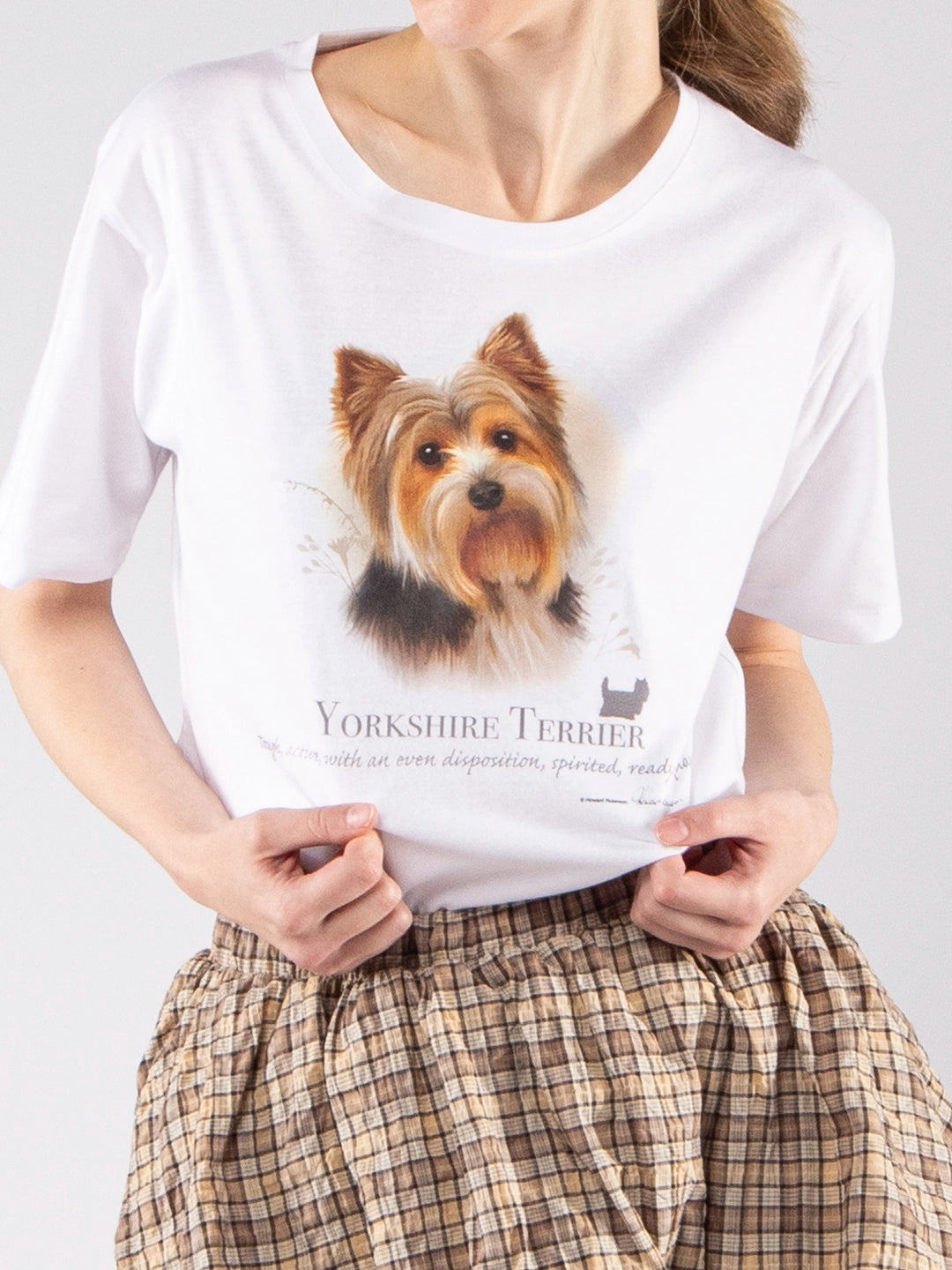 Camisetas Achega - Camiseta femenina 100 % algodón con un perro de raza Yorkshire.