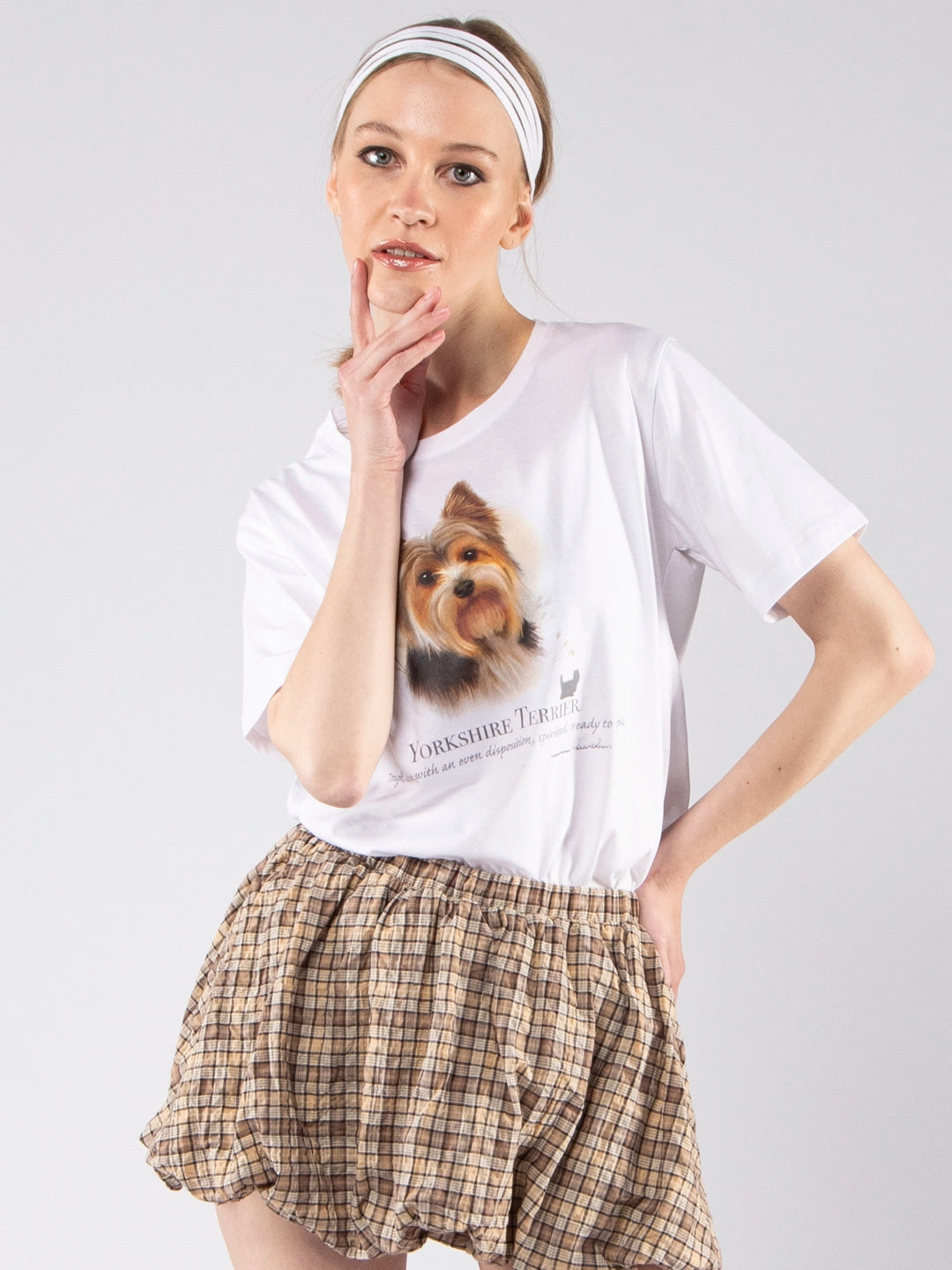 Camisetas Achega - Camiseta femenina 100 % algodón con un perro de raza Yorkshire.