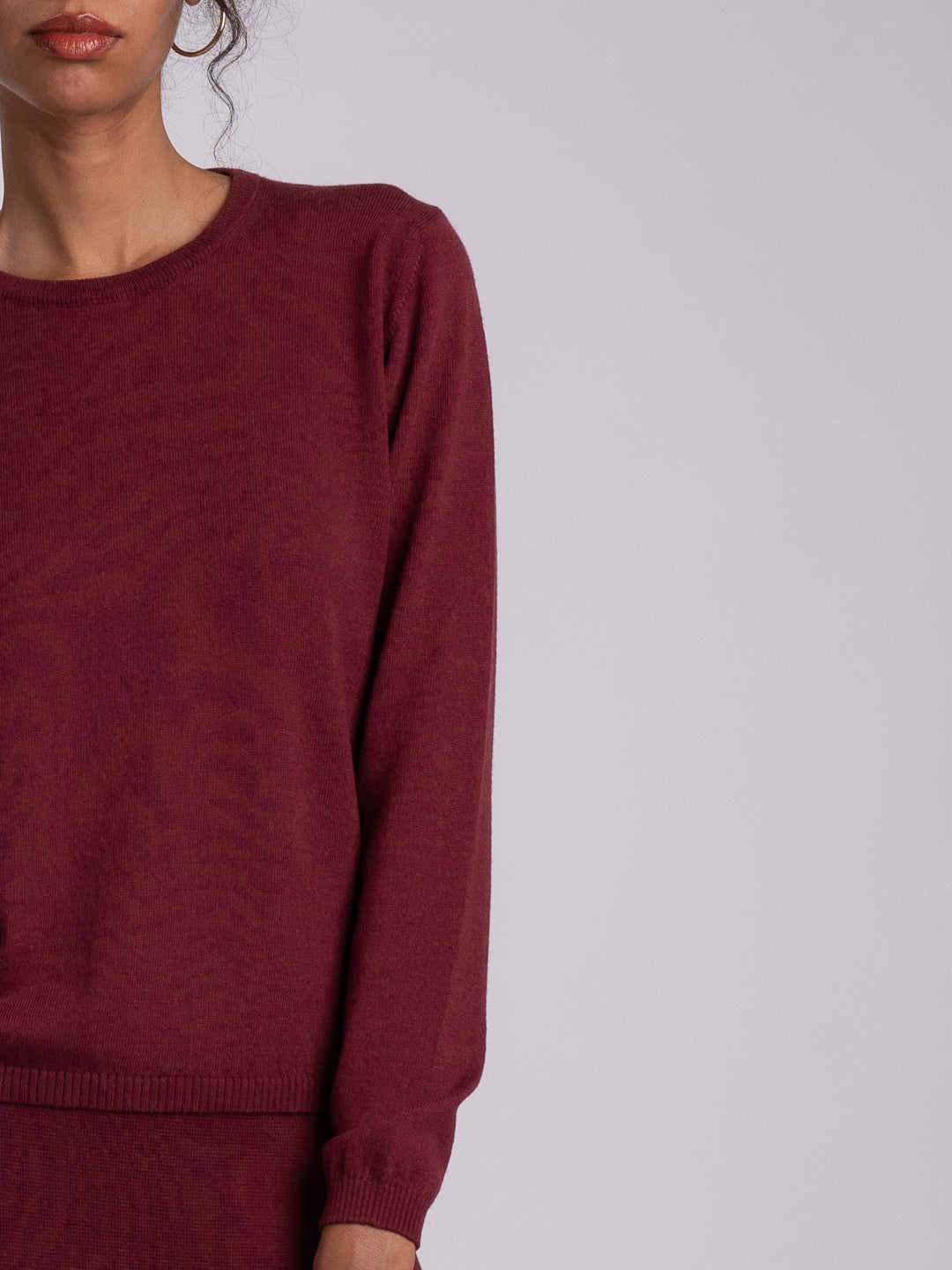 Camisola de Manga Comprida em Lã Merino e Algodão Orgânico Borgonha