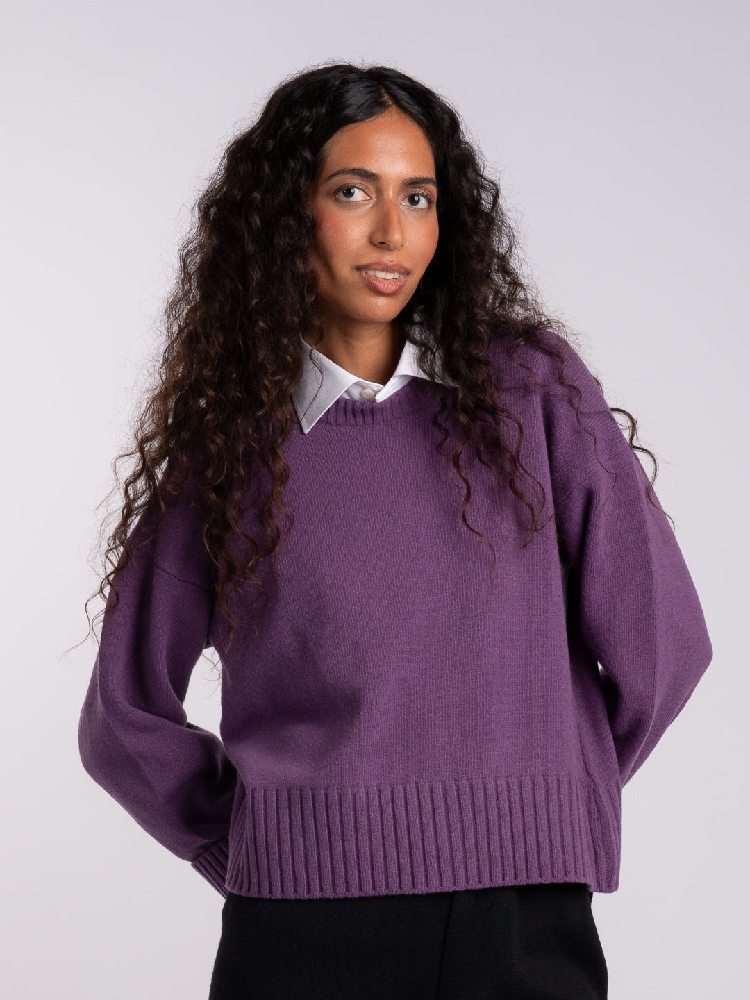 Camisolão chunky em Lambswool roxo claro para senhora | Achega