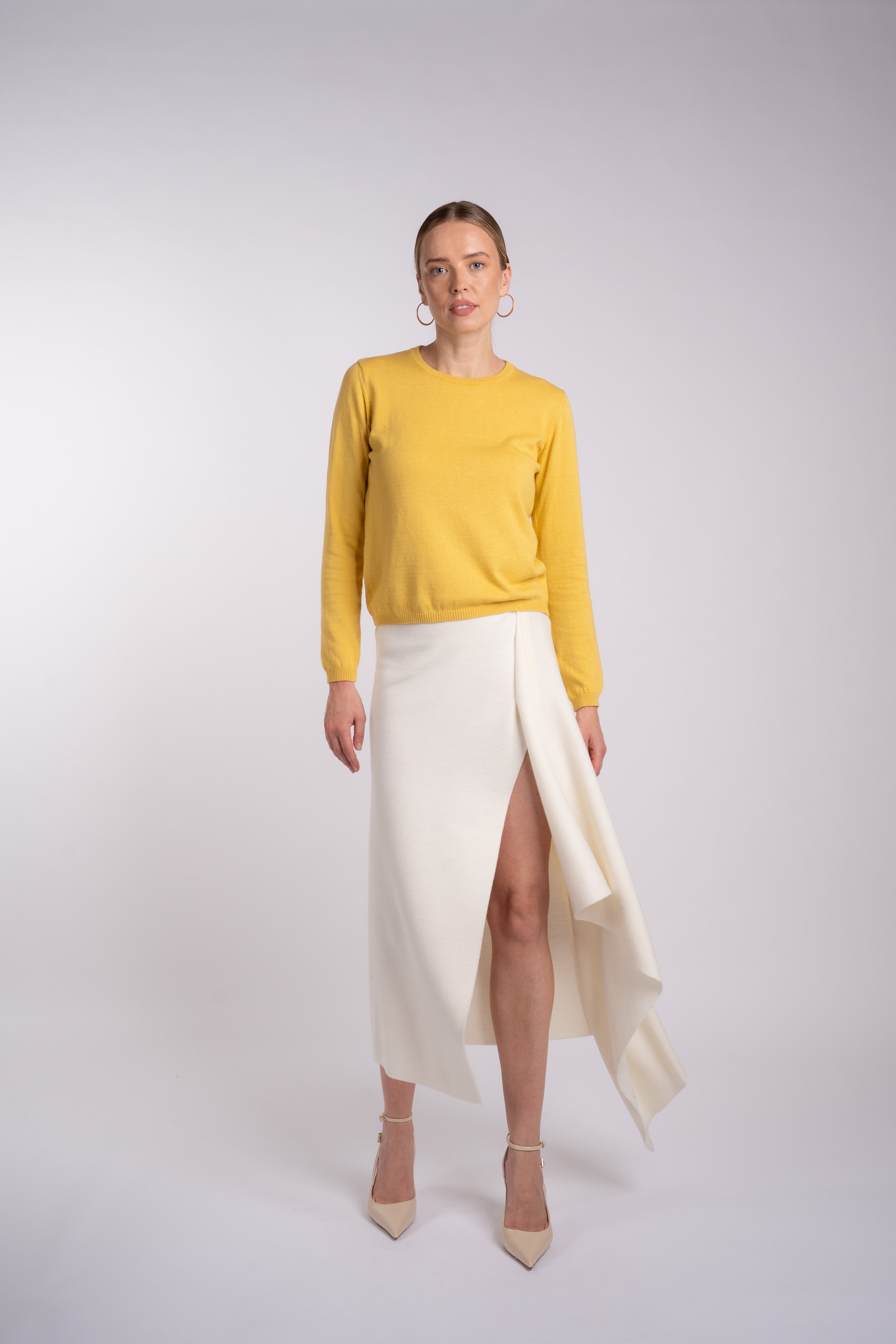 Camisola de Manga Comprida em Lã Merino e Algodão Orgânico Amarelo
