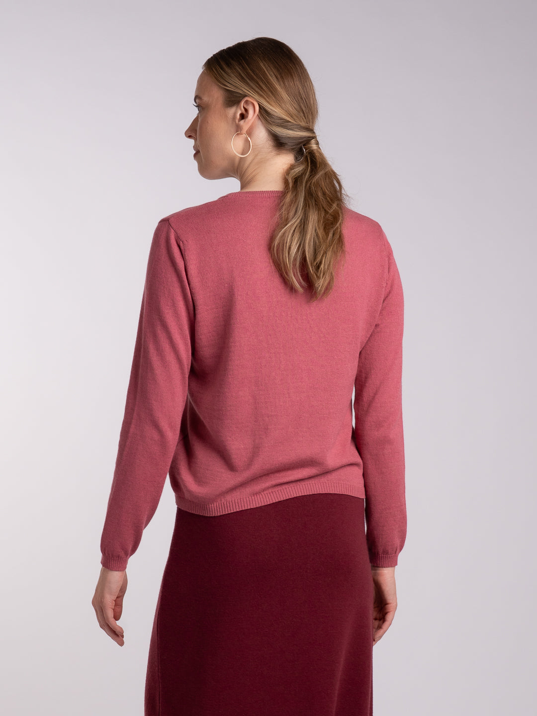 Camisola de Manga Comprida em Lã Merino e Algodão Orgânico Rosa Coral