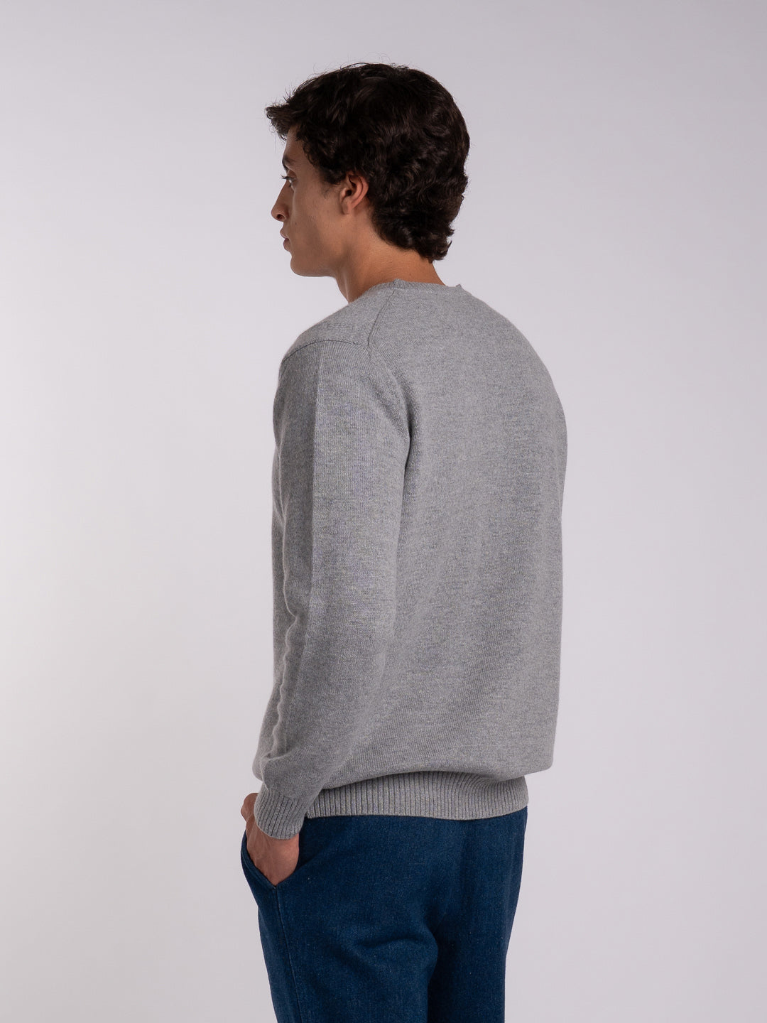 Medium-gray cashmere and merino wool pullover by Achega Knitwear