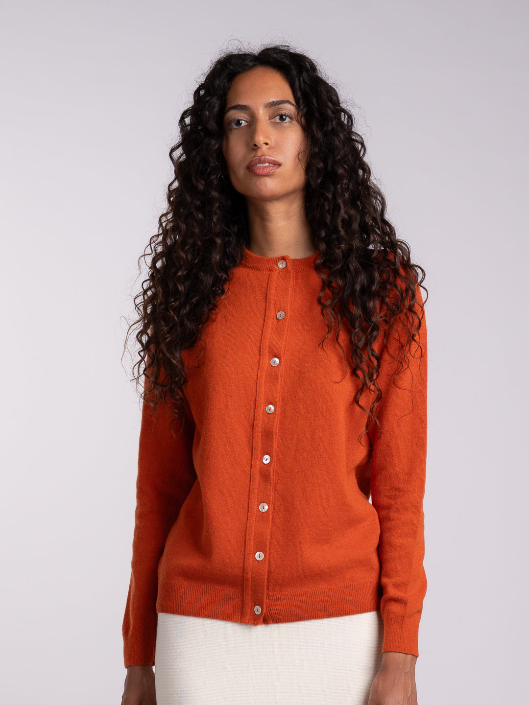 Casaco de malha em Lambswool laranja para senhora | Achega