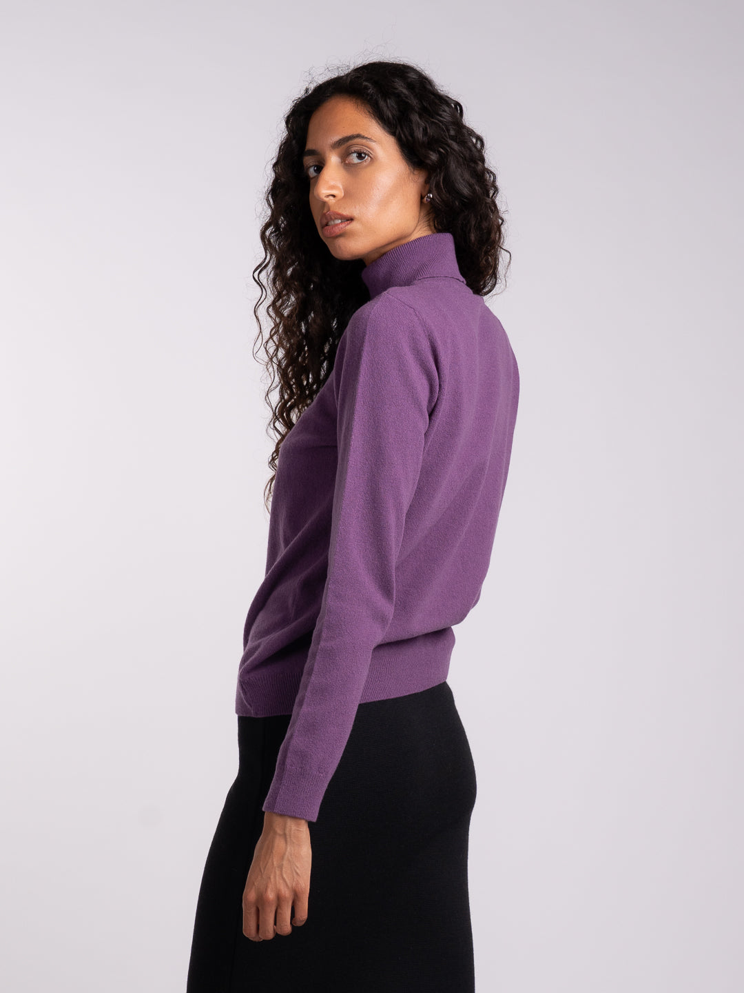 Camisola de gola alta em Lambswool roxo claro para senhora | Achega