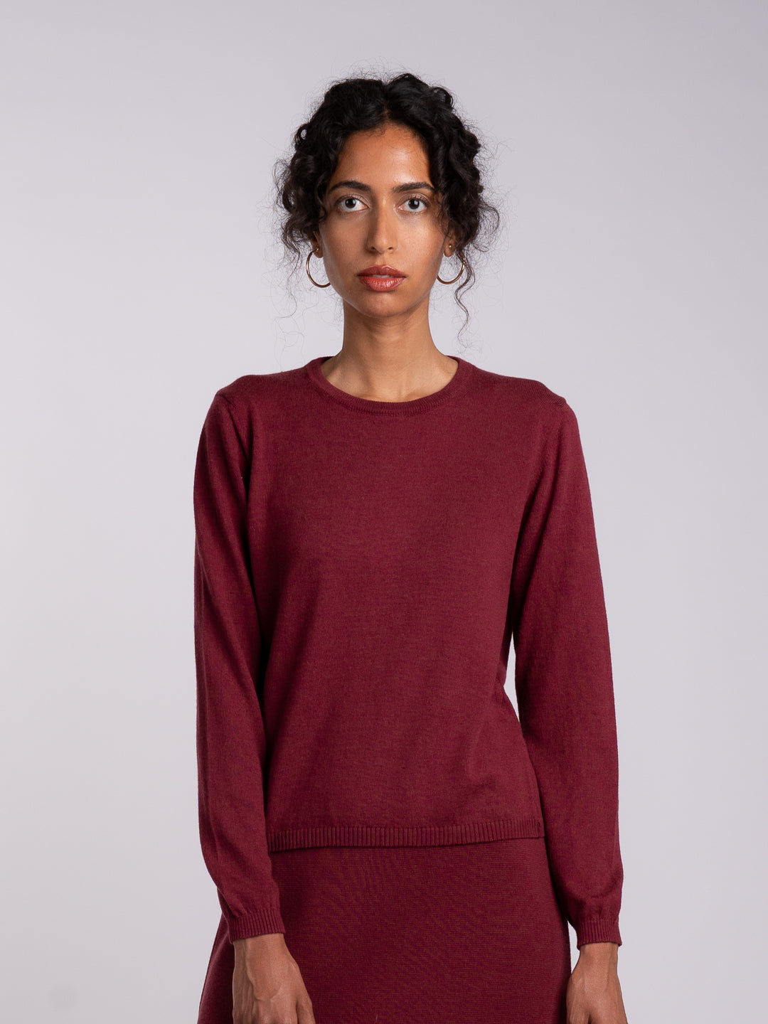 Camisola de Manga Comprida em Lã Merino e Algodão Orgânico Borgonha