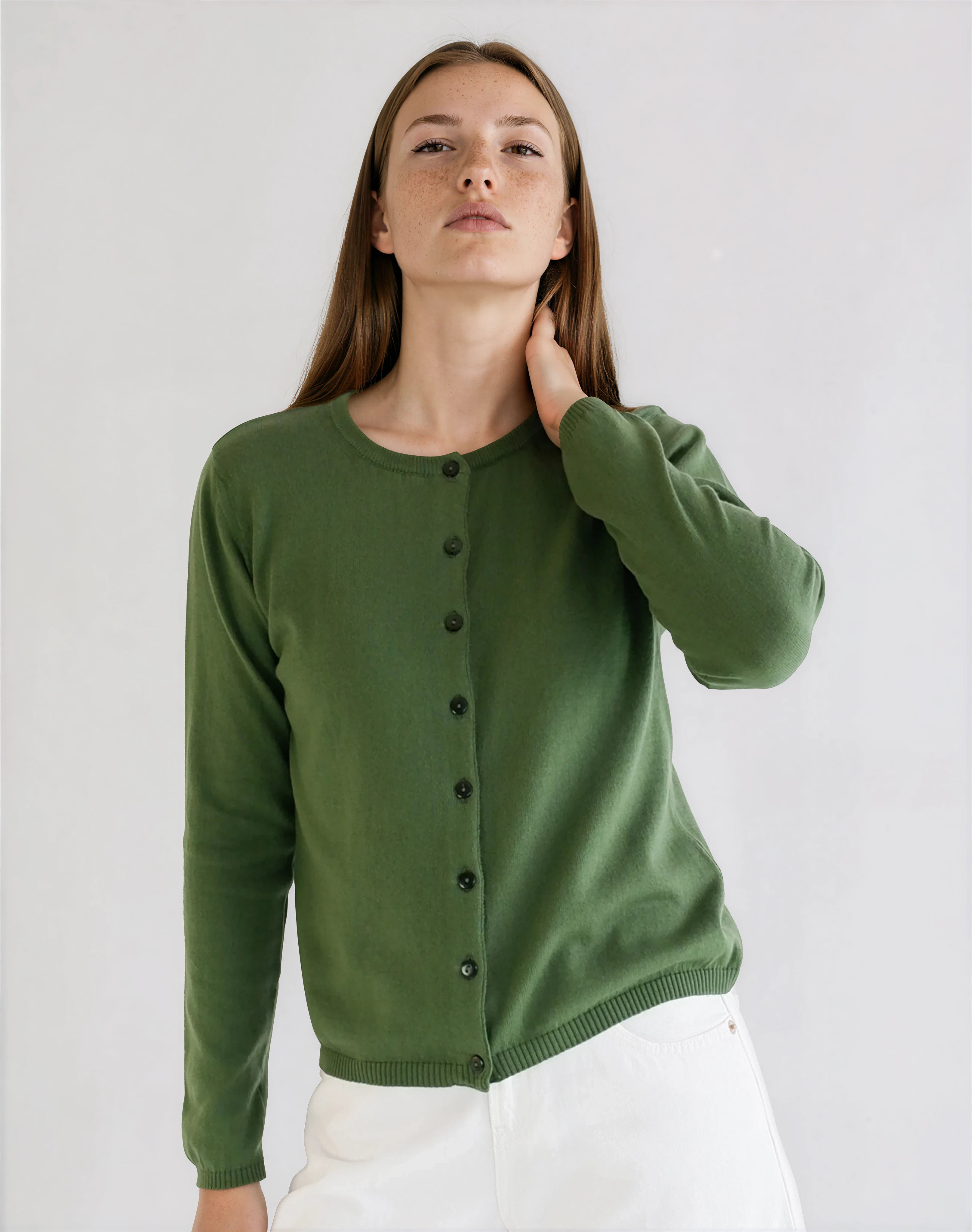 Olive Green Baby Cardigan Made from GOTS-Certified Organic Cotton