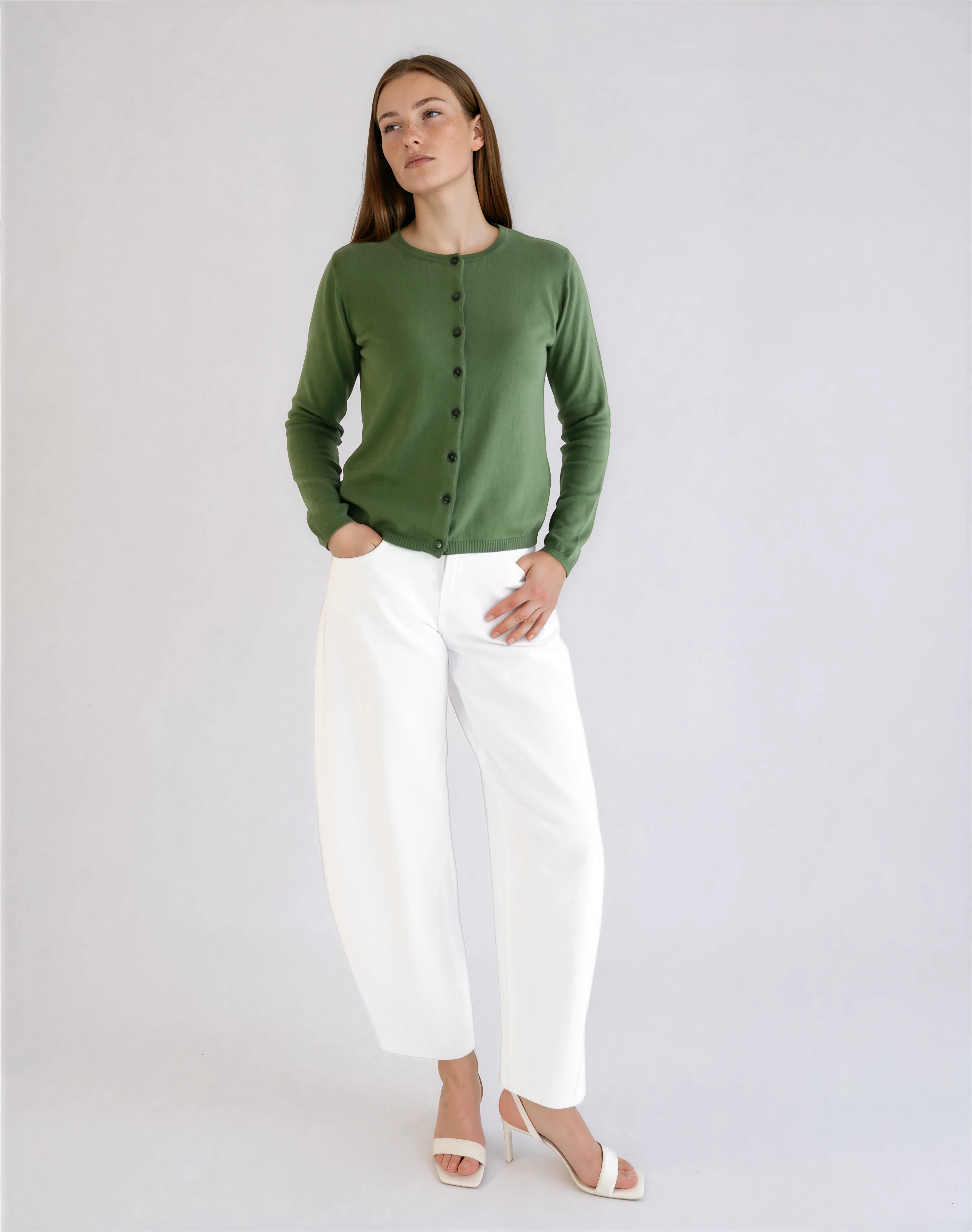 Olive Green Baby Cardigan Made from GOTS-Certified Organic Cotton