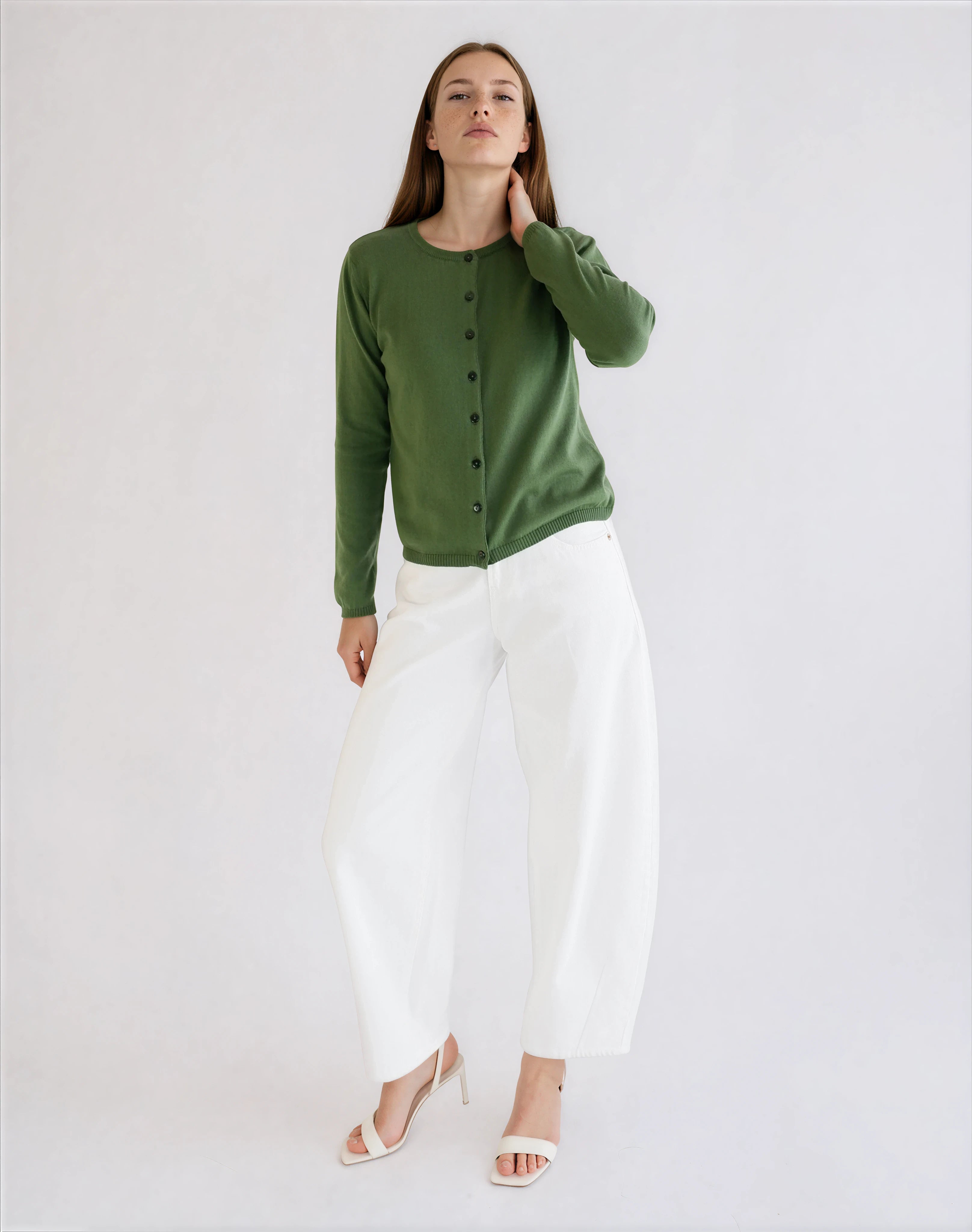 Olive Green Baby Cardigan Made from GOTS-Certified Organic Cotton